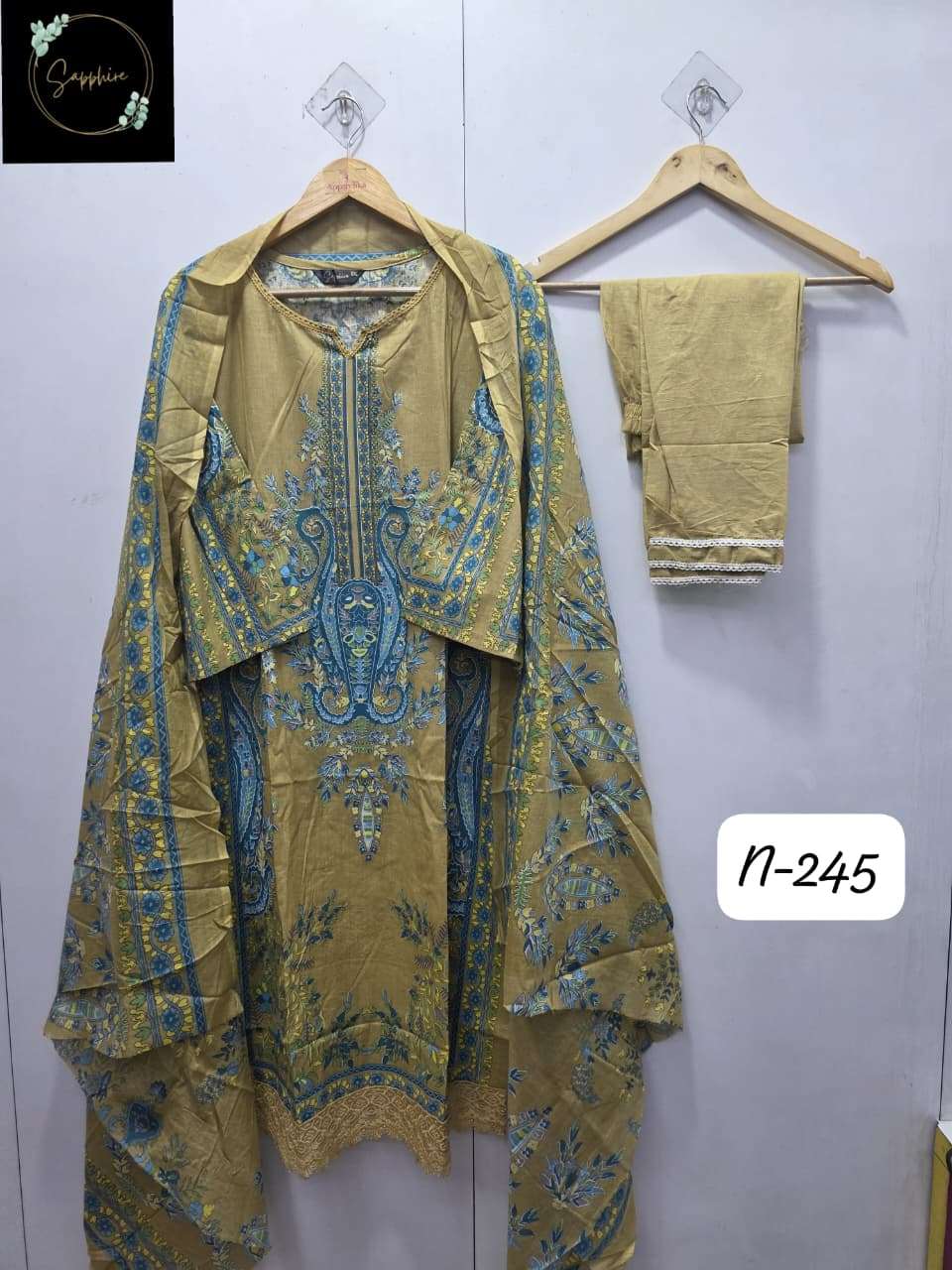 SAPPHIRE AGHA NOORAIN N 245 LAWN COTTON FANCY WORK PAKISTANI SUIT