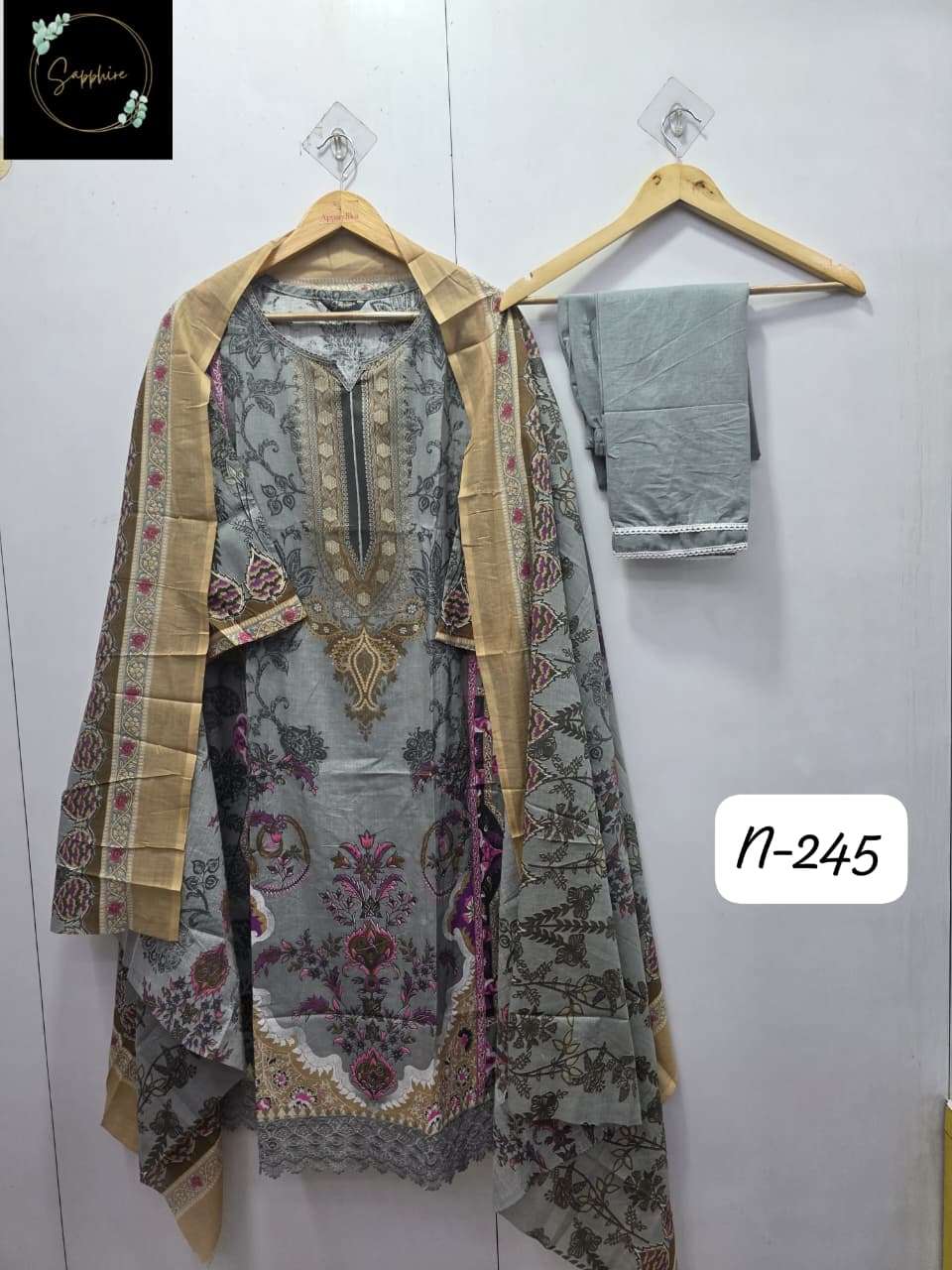 SAPPHIRE AGHA NOORAIN N 245 LAWN COTTON FANCY WORK PAKISTANI SUIT