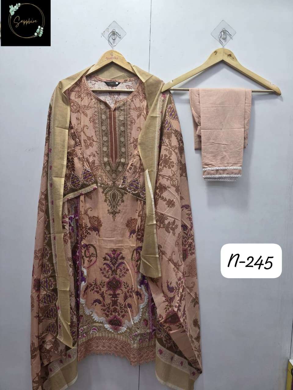 SAPPHIRE AGHA NOORAIN N 245 LAWN COTTON FANCY WORK PAKISTANI SUIT