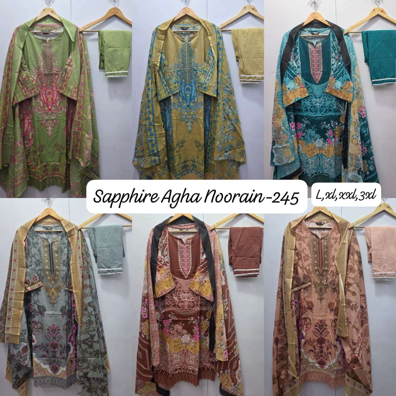 SAPPHIRE AGHA NOORAIN N 245 LAWN COTTON FANCY WORK PAKISTANI SUIT
