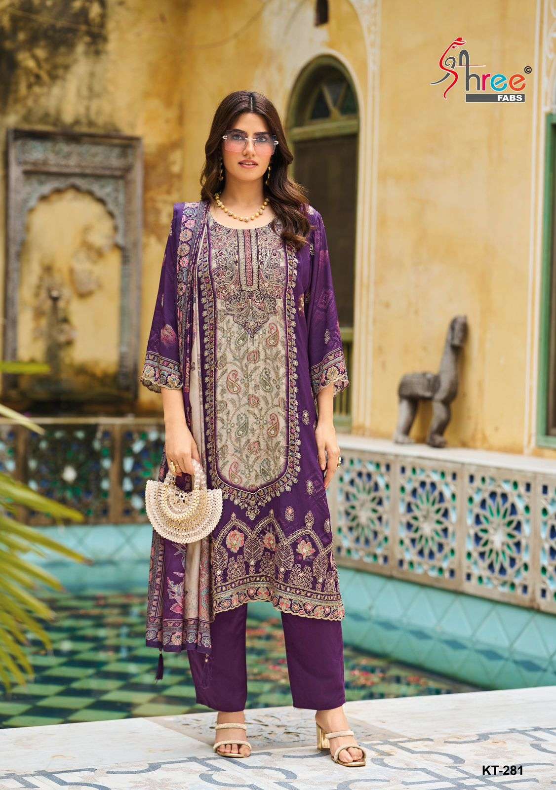SHREE FAB DESIGN NO - KT - 281 PURE VISCOSE MUSLIN DIGITAL PRINT AARI HANDWORK PAKISTANI SUIT 