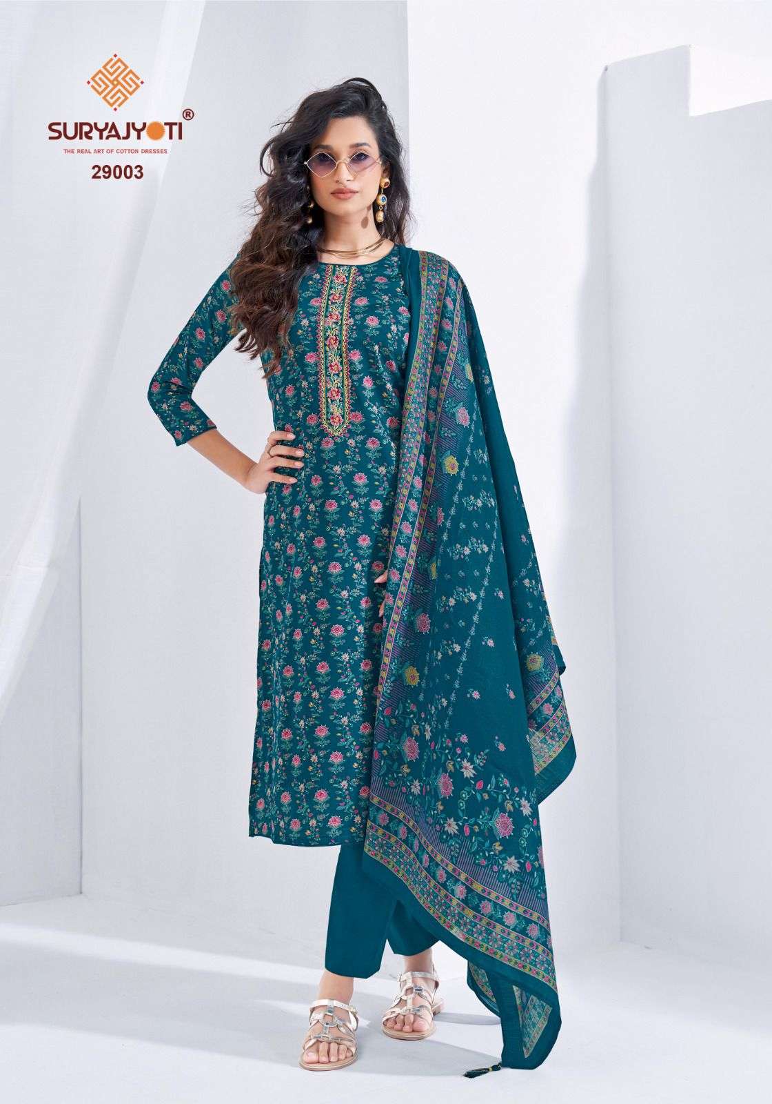 SURYAJYOTI KALKI VOL 29 JAM SATIN PRINT WITH FANCY WORK SUIT