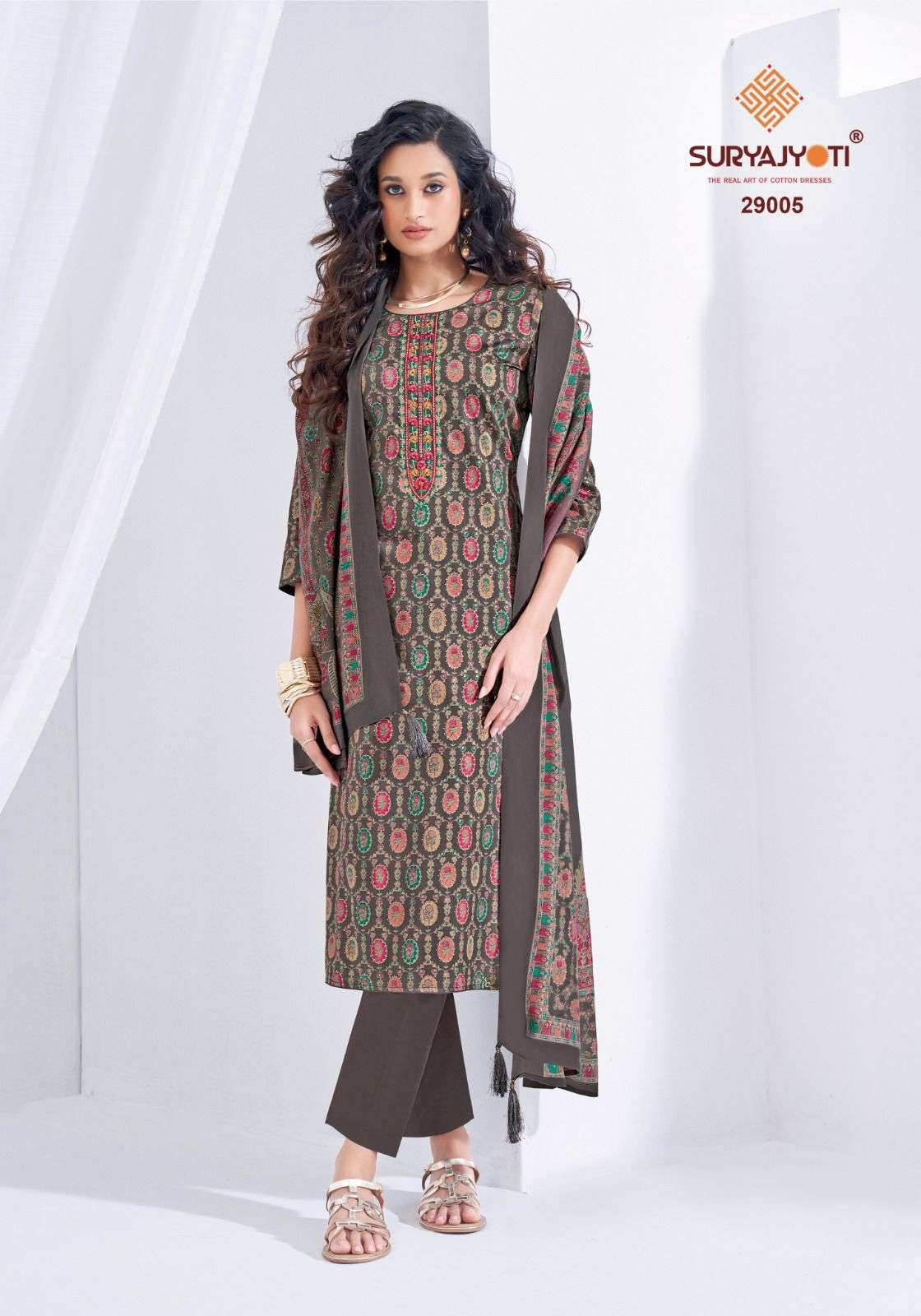 SURYAJYOTI KALKI VOL 29 JAM SATIN PRINT WITH FANCY WORK SUIT