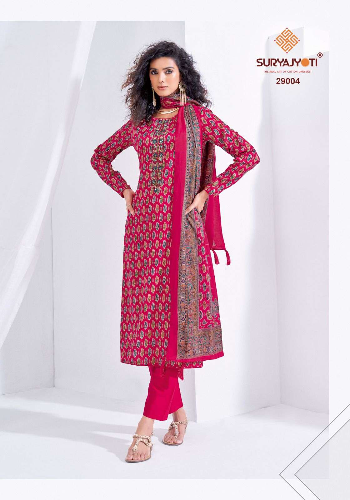 SURYAJYOTI KALKI VOL 29 JAM SATIN PRINT WITH FANCY WORK SUIT