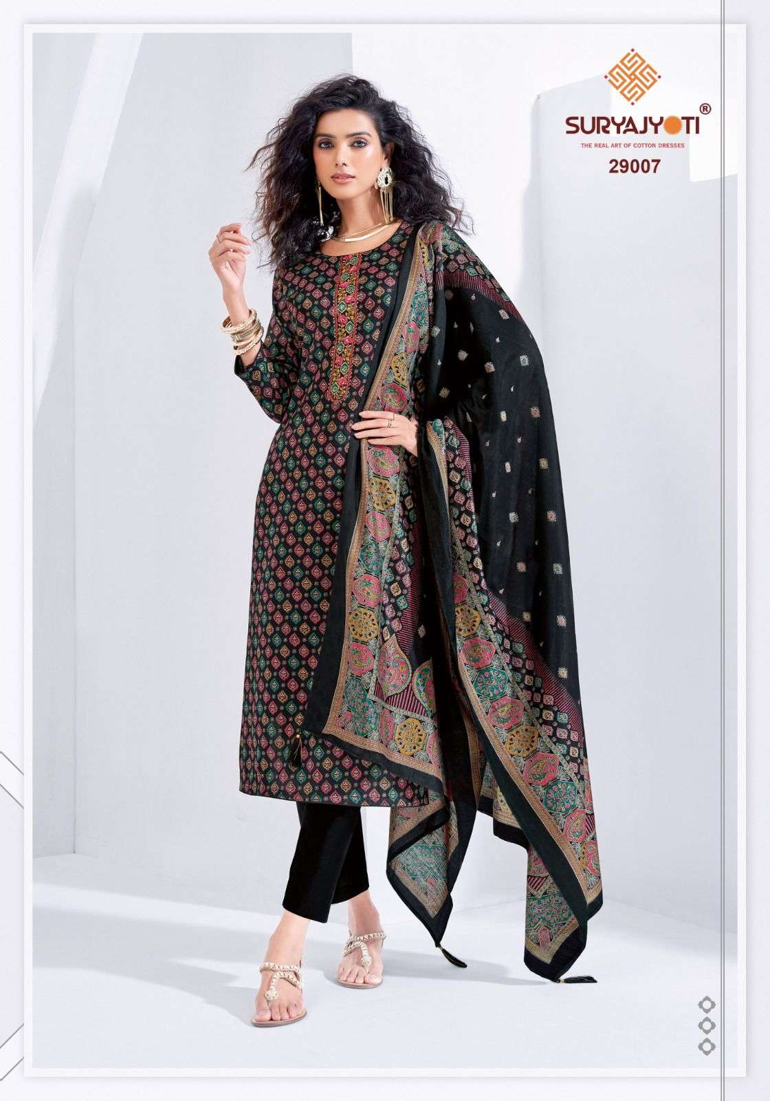 SURYAJYOTI KALKI VOL 29 JAM SATIN PRINT WITH FANCY WORK SUIT