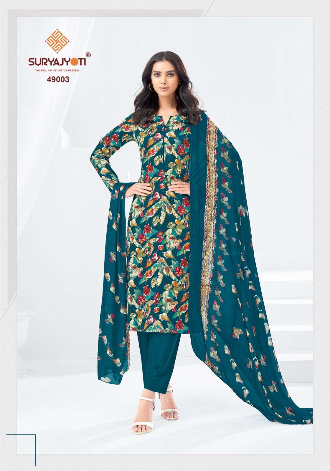 SURYAJYOTI NAISHAA VOL 49 JAM SATIN PRINT WITH FANCY WORK SUIT