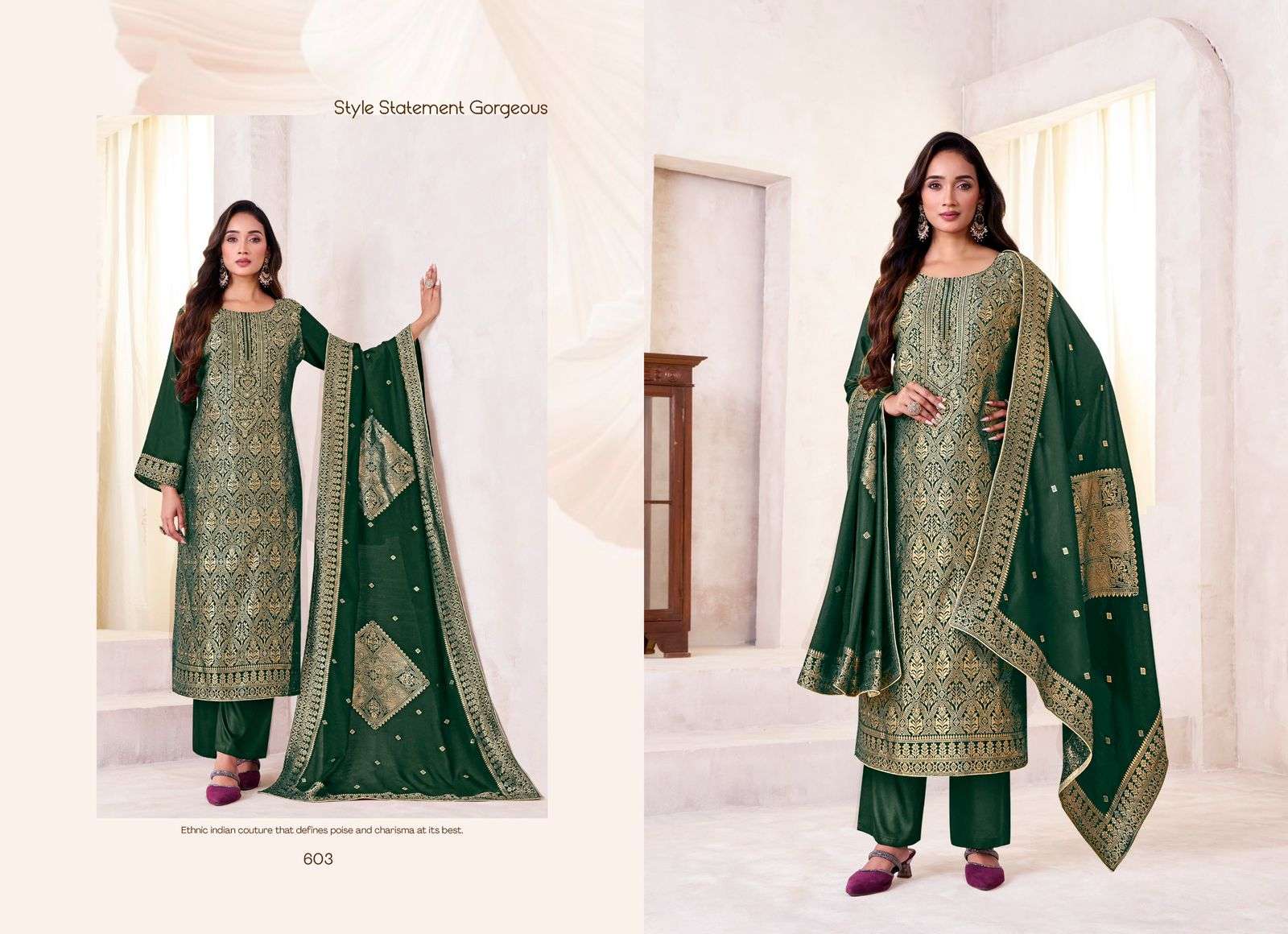 TANISHK FASHION BUNAI MUSLIN JACQUARD DESIGNER WORK LADIES SUIT