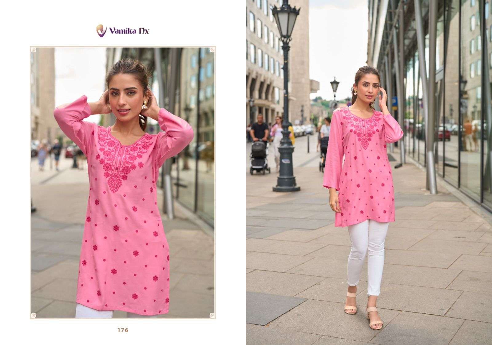 VAMIKA NX CHEERY RAYON FANCY WORKS SHORT KURTI 