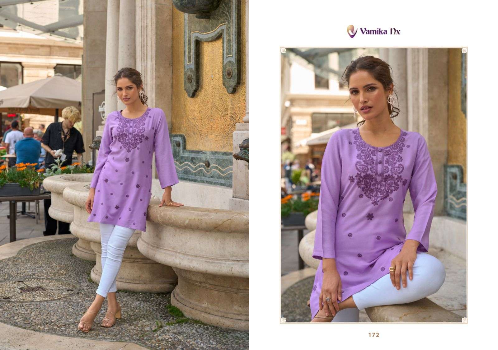 VAMIKA NX CHEERY RAYON FANCY WORKS SHORT KURTI 