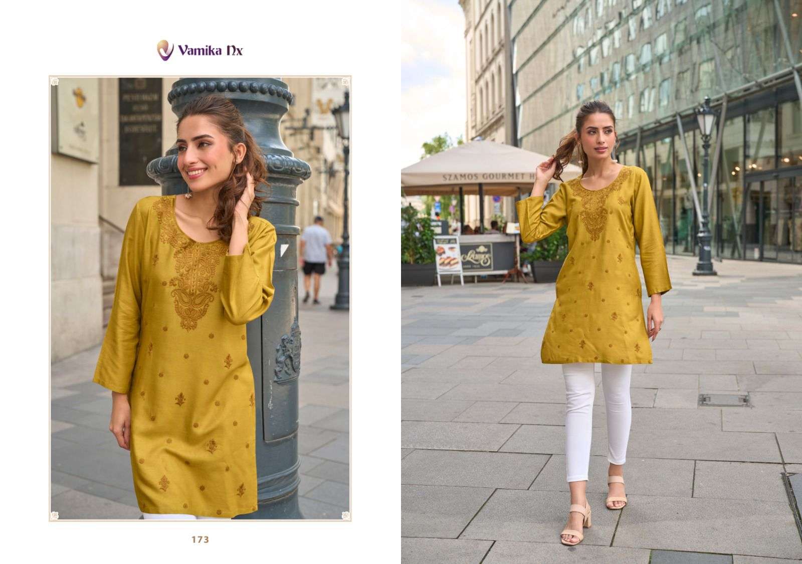 VAMIKA NX CHEERY RAYON FANCY WORKS SHORT KURTI 