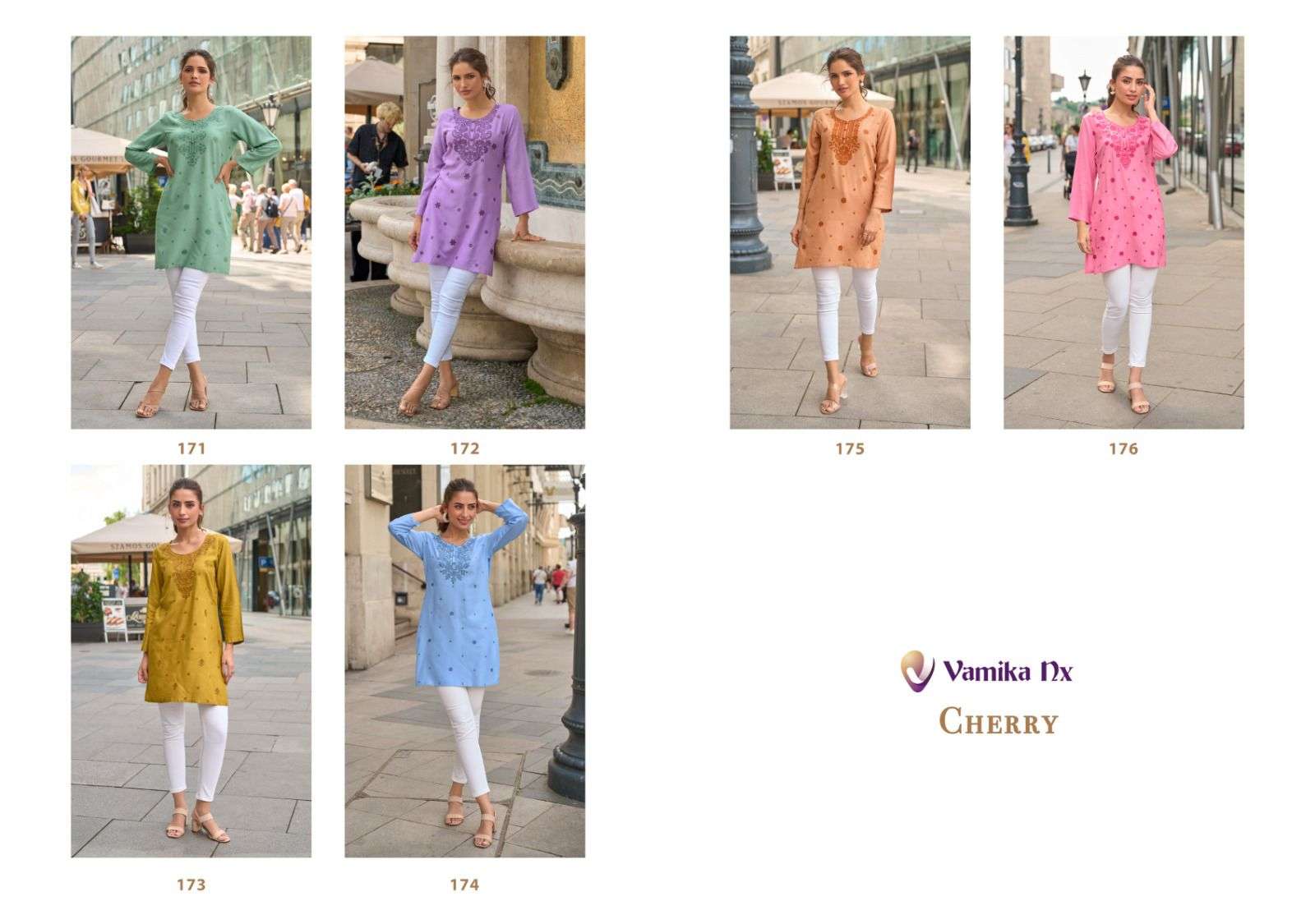 VAMIKA NX CHEERY RAYON FANCY WORKS SHORT KURTI 