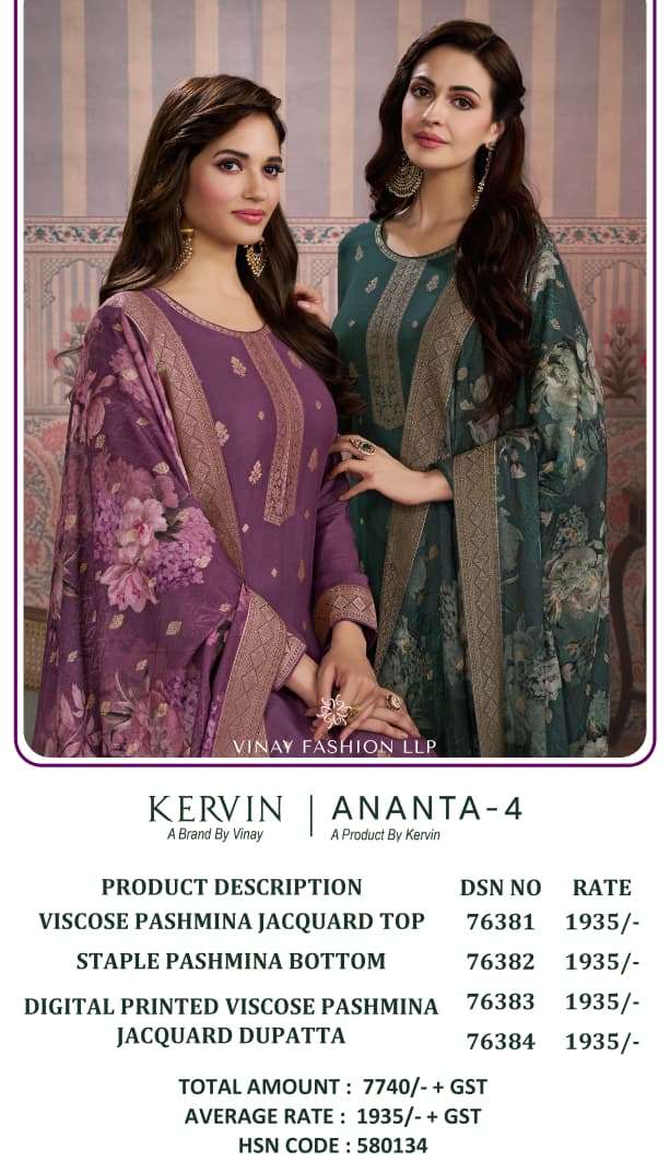 VINAY FASHION KERVIN ANANTA VOL 4 PASHMINA JACQUARD DESIGNER WORK SUIT