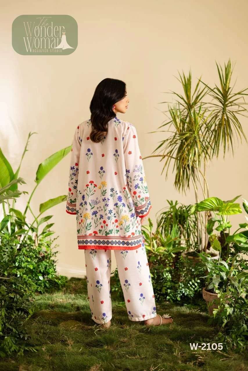 W 2105 SATIN DIGITAL PRINT WITH FANCY WORK PAKISTANI STYLE KURTI WITH BOTTOM PAIR 