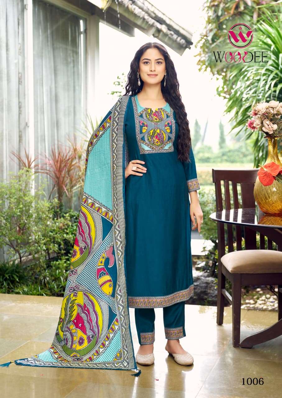 WOODEE BANZARA VISCOSE FANCY DESIGNER WORK KURTI BOTTOM AND DUPATTA SET 