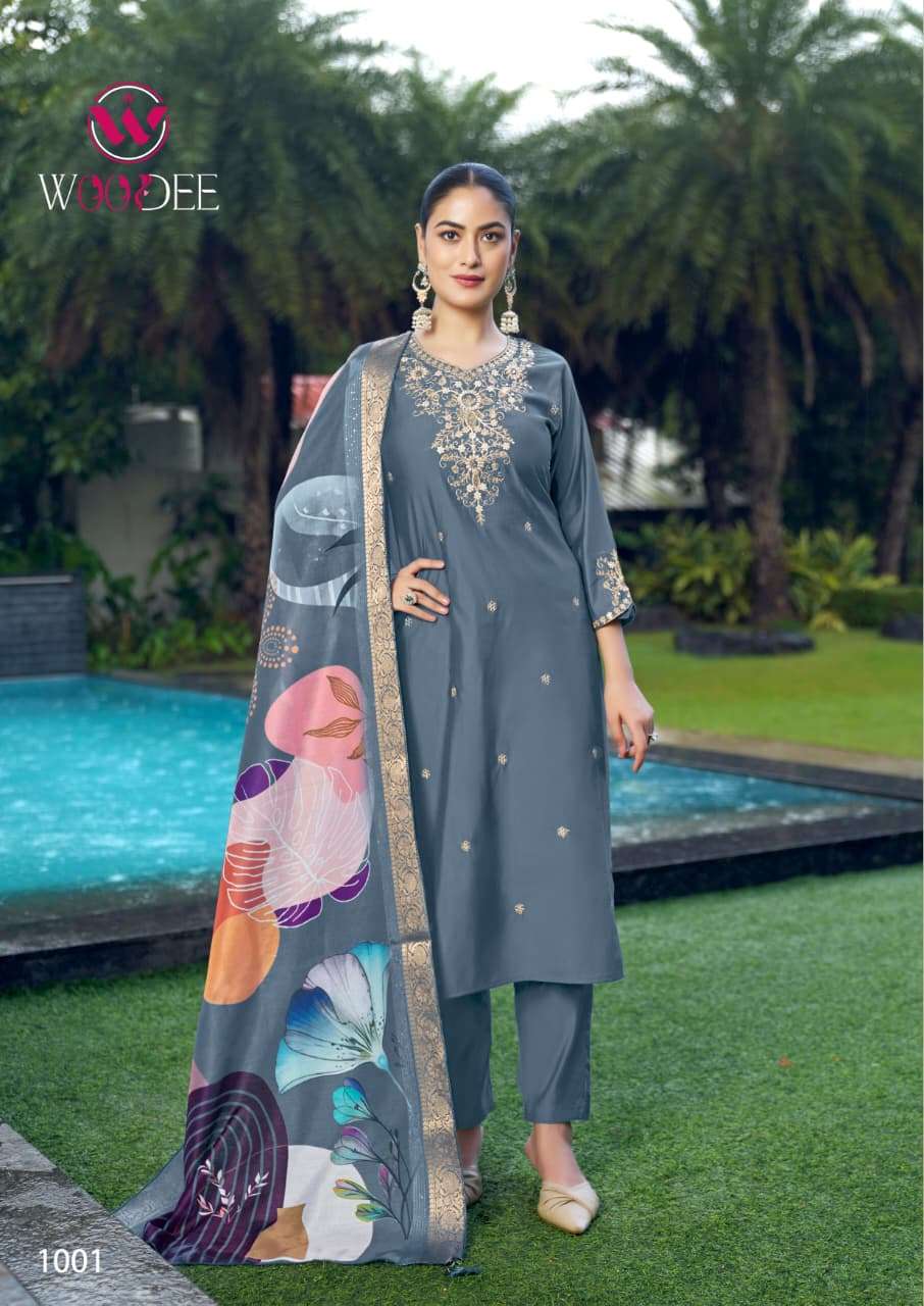 WOODEE HEER VISCOSE SILK FANCY EMBROIDERIES WORK LADIES 3PCS SET 