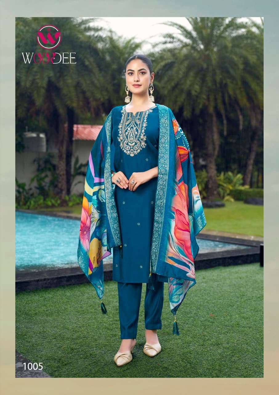 WOODEE HEER VISCOSE SILK FANCY EMBROIDERIES WORK LADIES 3PCS SET 