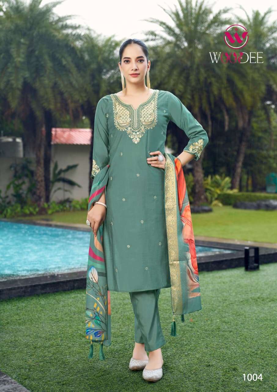 WOODEE HEER VISCOSE SILK FANCY EMBROIDERIES WORK LADIES 3PCS SET 