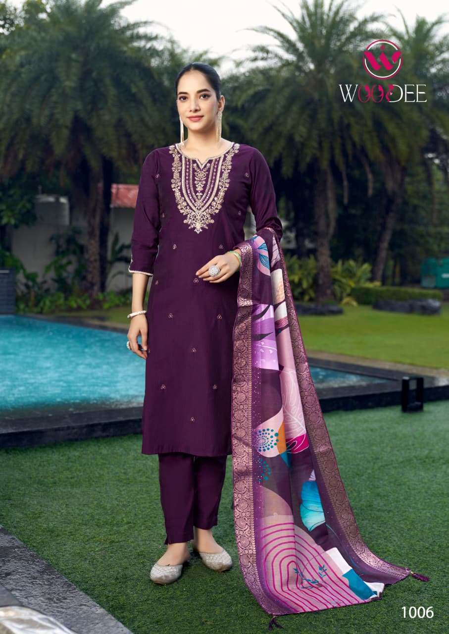 WOODEE HEER VISCOSE SILK FANCY EMBROIDERIES WORK LADIES 3PCS SET 