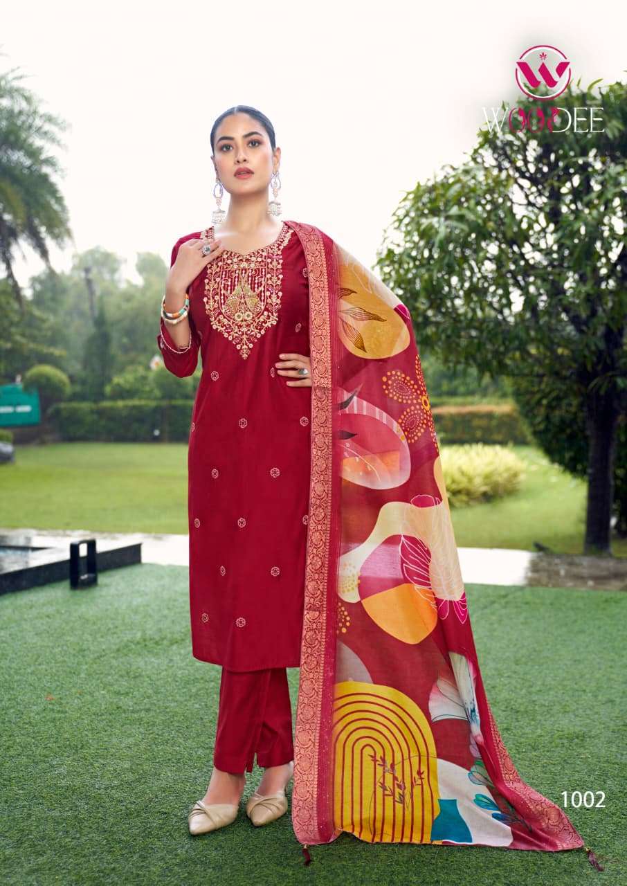 WOODEE HEER VISCOSE SILK FANCY EMBROIDERIES WORK LADIES 3PCS SET 