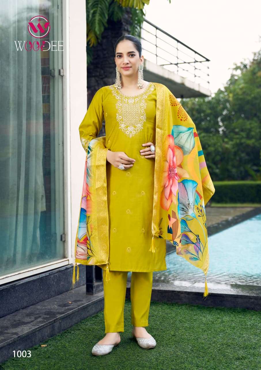 WOODEE HEER VISCOSE SILK FANCY EMBROIDERIES WORK LADIES 3PCS SET 