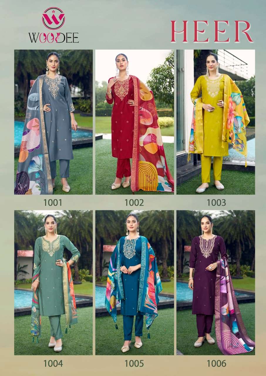WOODEE HEER VISCOSE SILK FANCY EMBROIDERIES WORK LADIES 3PCS SET 