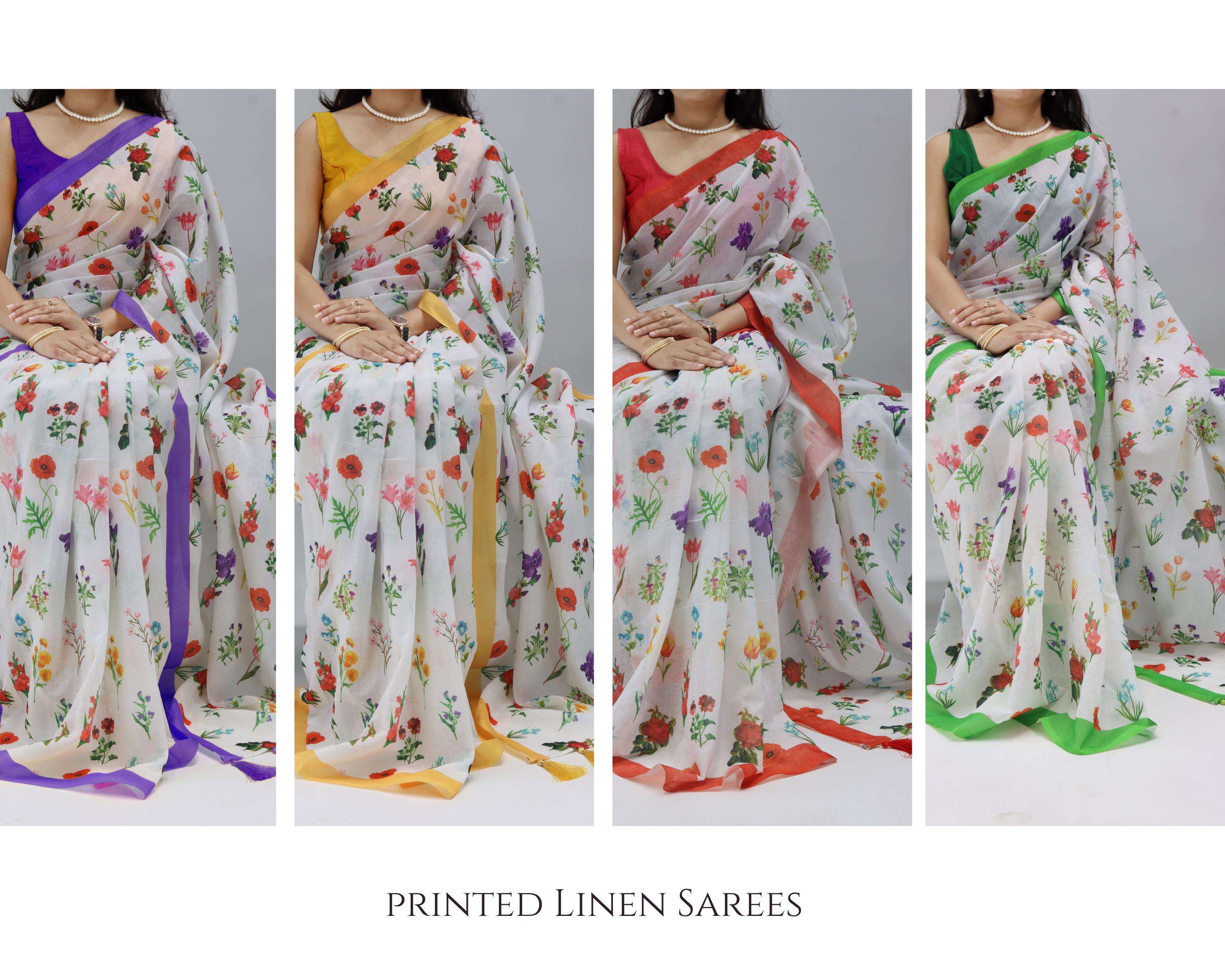 YASHREE ART 1201 LINEN PRINTED SAREE 