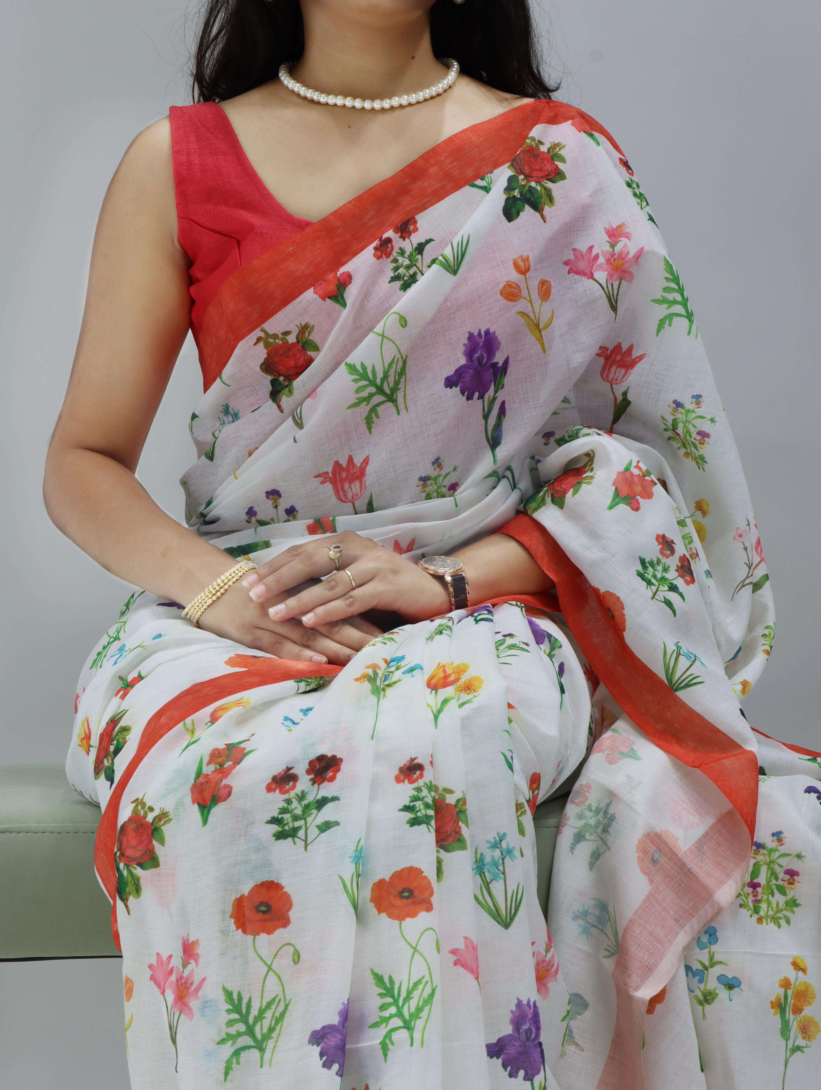YASHREE ART 1201 LINEN PRINTED SAREE 