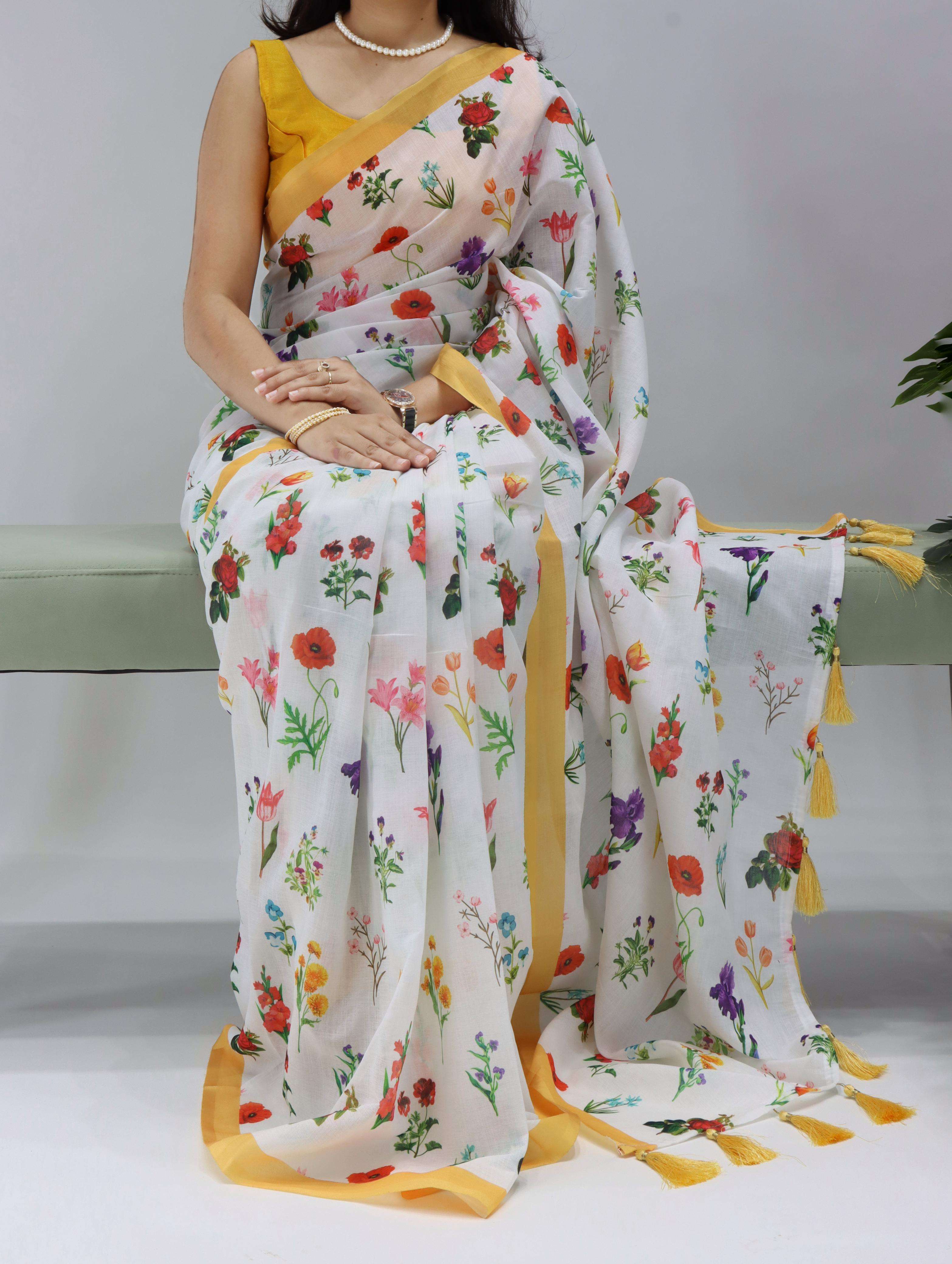 YASHREE ART 1201 LINEN PRINTED SAREE 