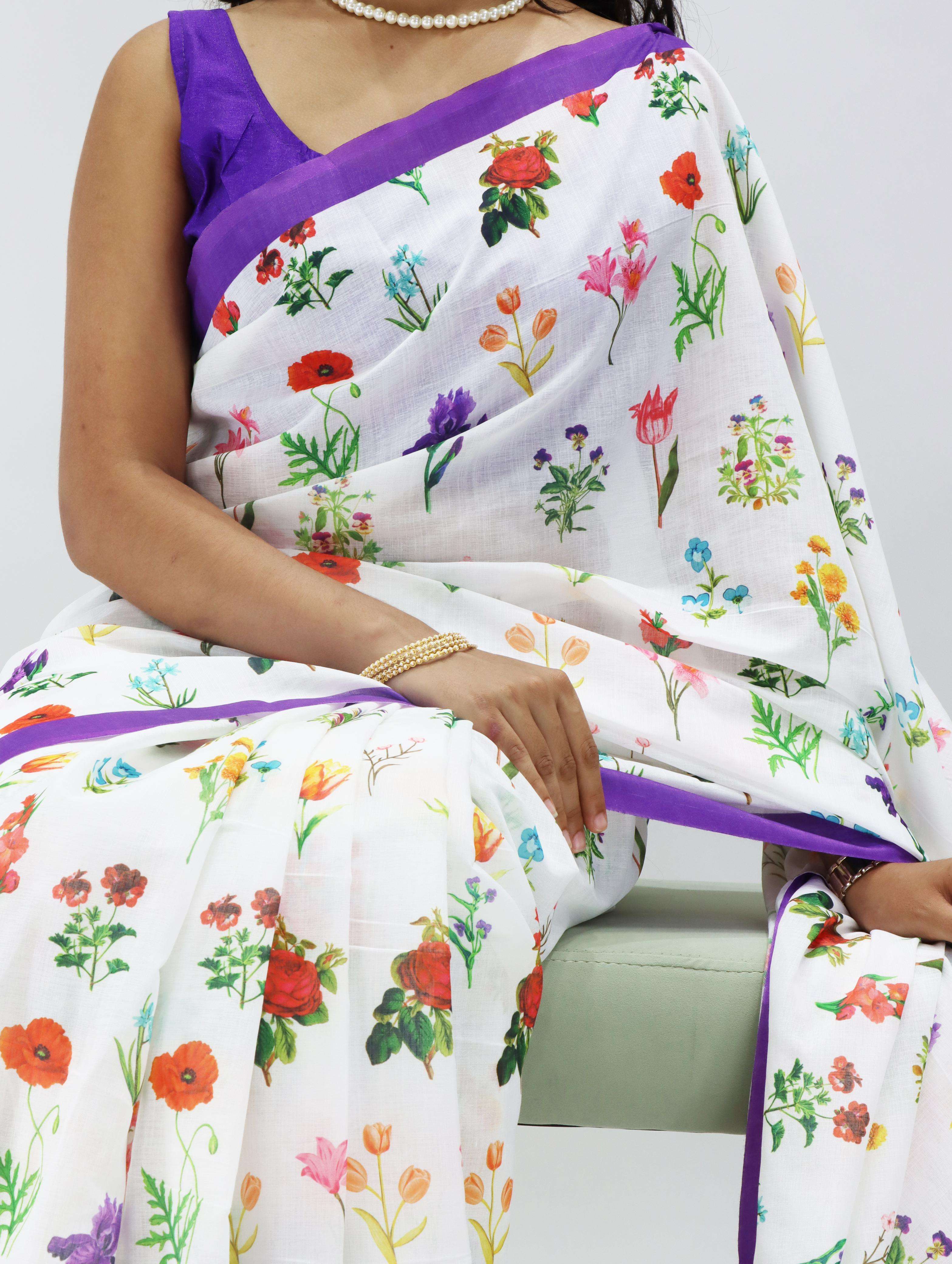 YASHREE ART 1201 LINEN PRINTED SAREE 