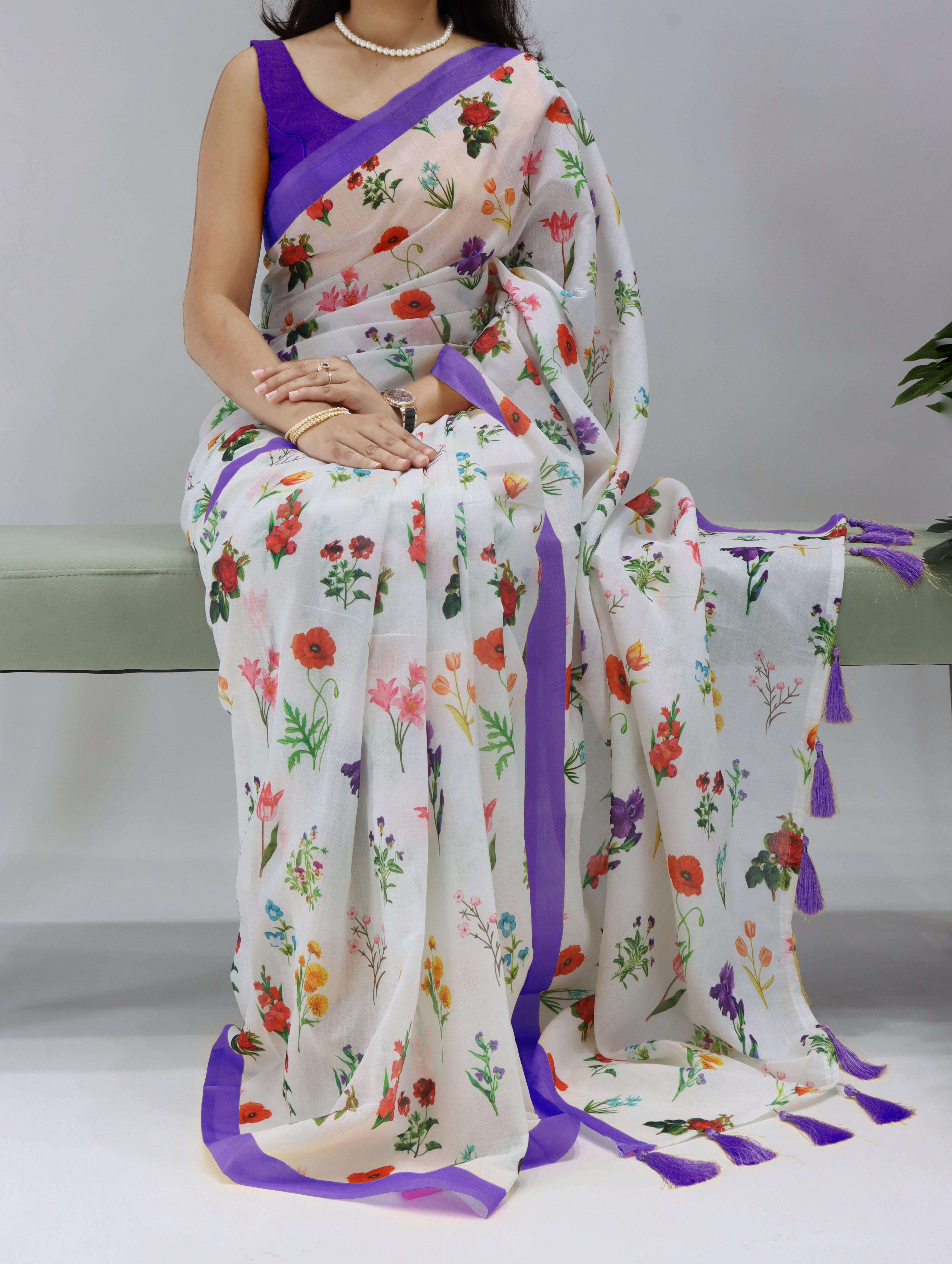 YASHREE ART 1201 LINEN PRINTED SAREE 