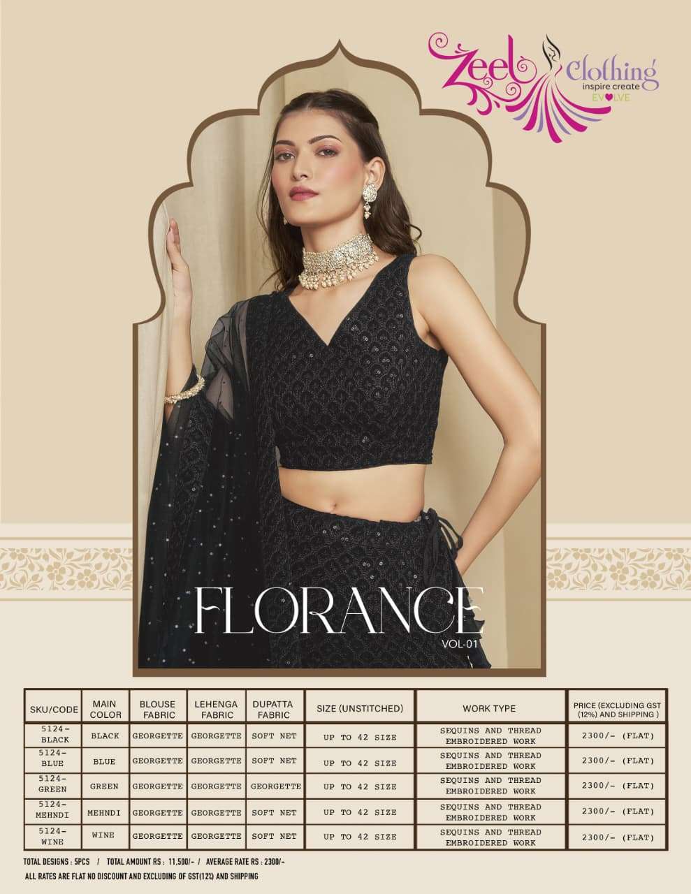 ZEEL CLOTHING FLORANCE VOL 1 GEORGETTE DESIGNER FESTIVE WEAR LEHENGA CHOLI 