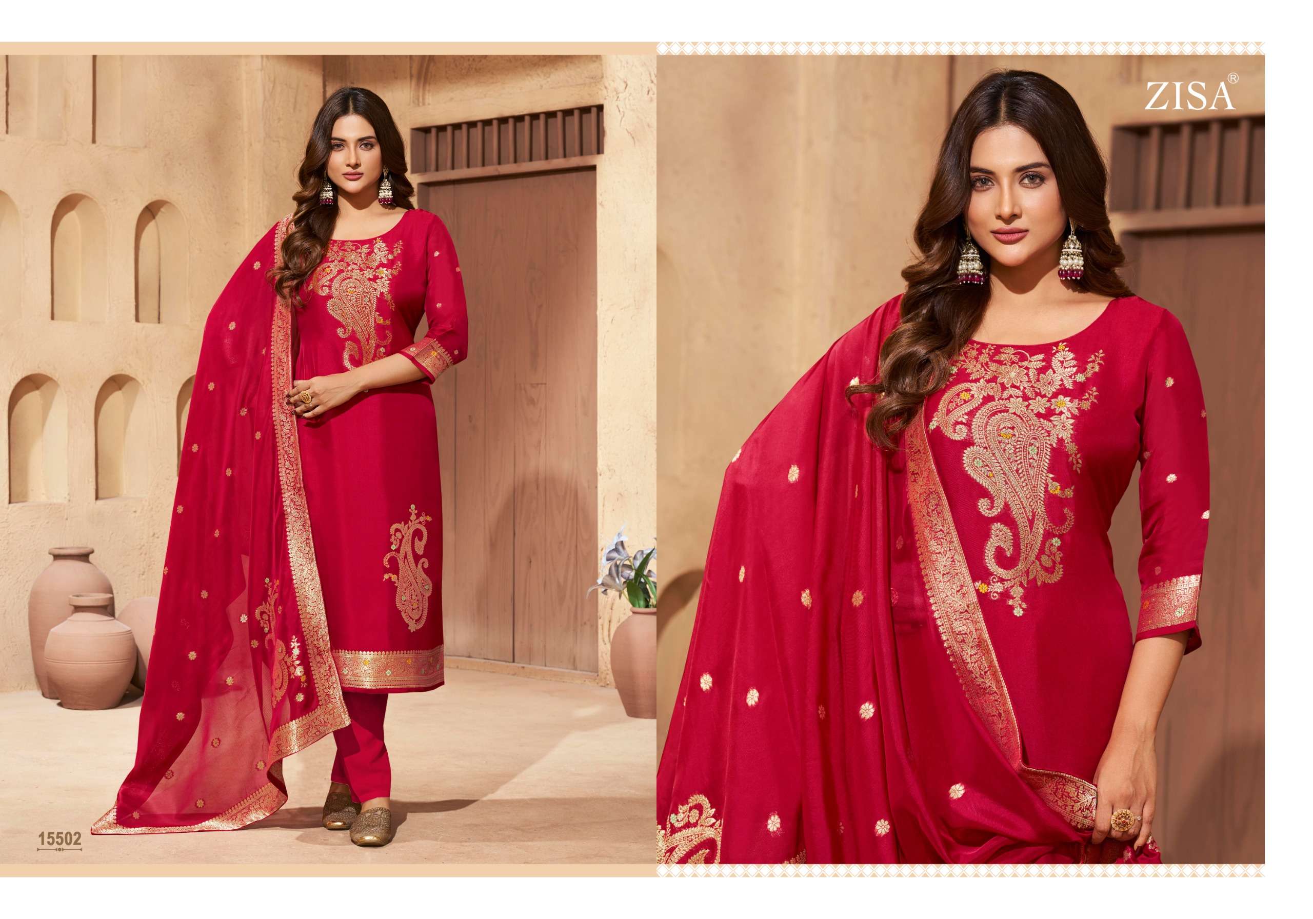 ZISA SAIYAARA SILK JACQUARD DESIGNER WORK FESTIVE WEAR SUIT