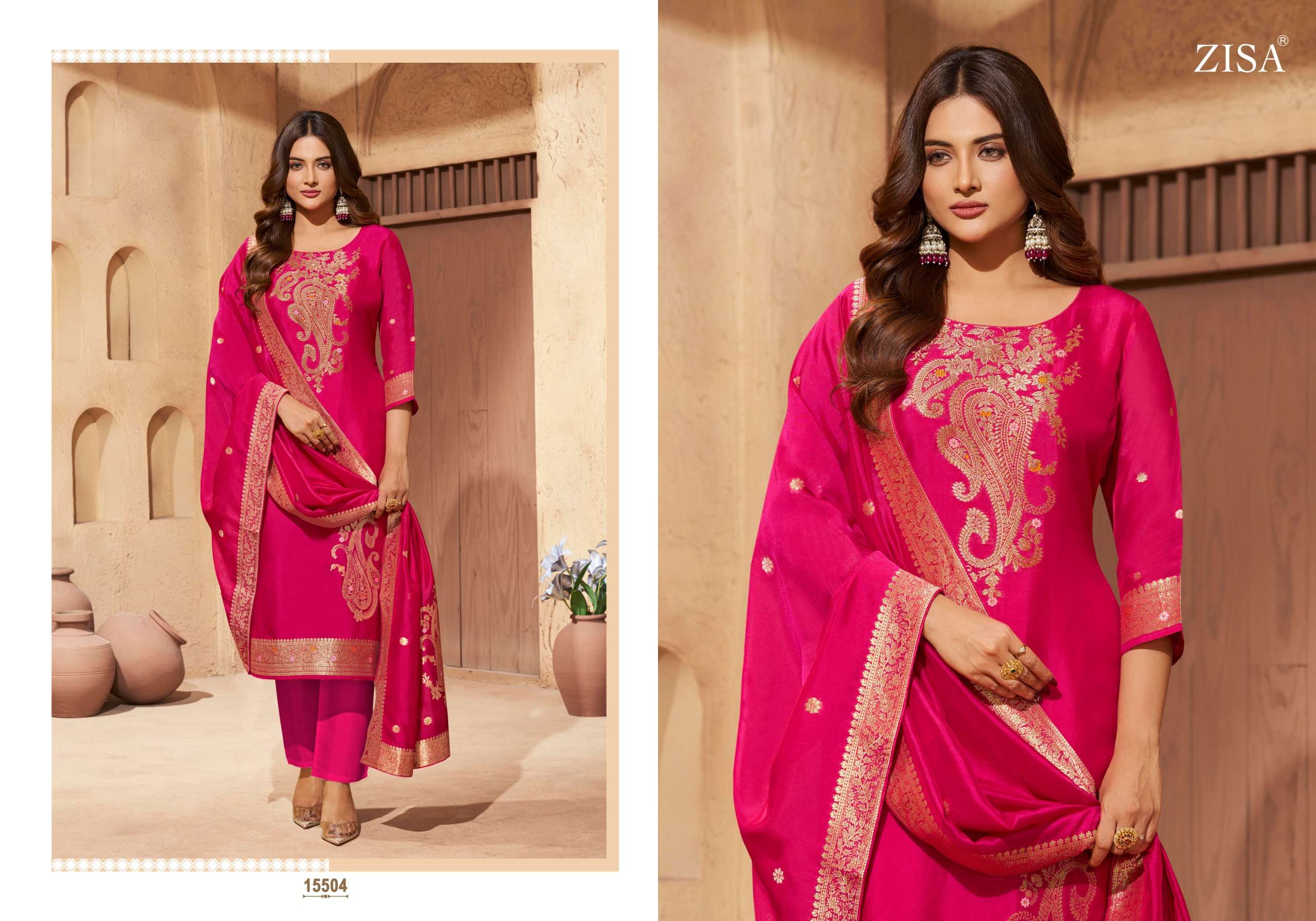 ZISA SAIYAARA SILK JACQUARD DESIGNER WORK FESTIVE WEAR SUIT