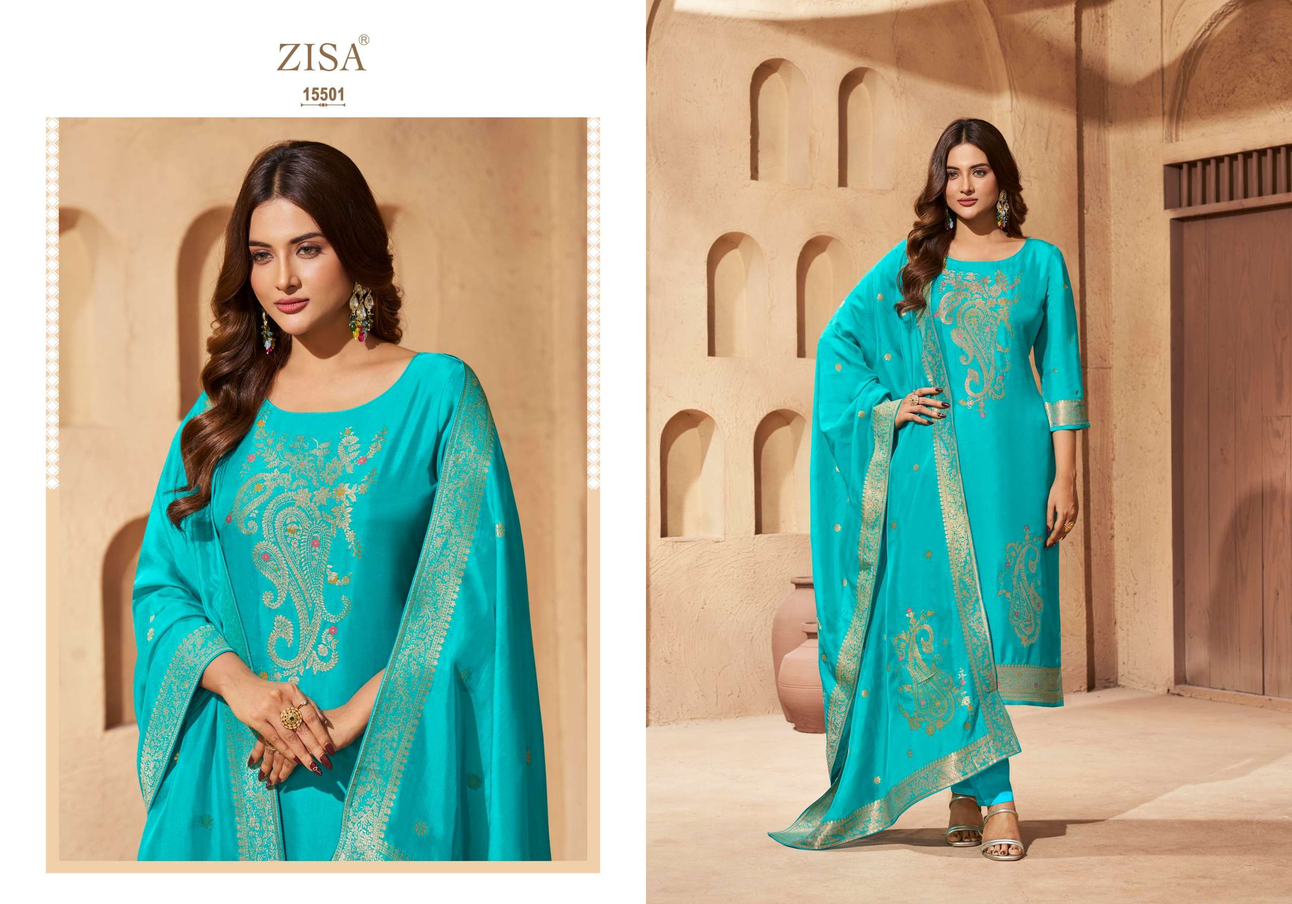 ZISA SAIYAARA SILK JACQUARD DESIGNER WORK FESTIVE WEAR SUIT