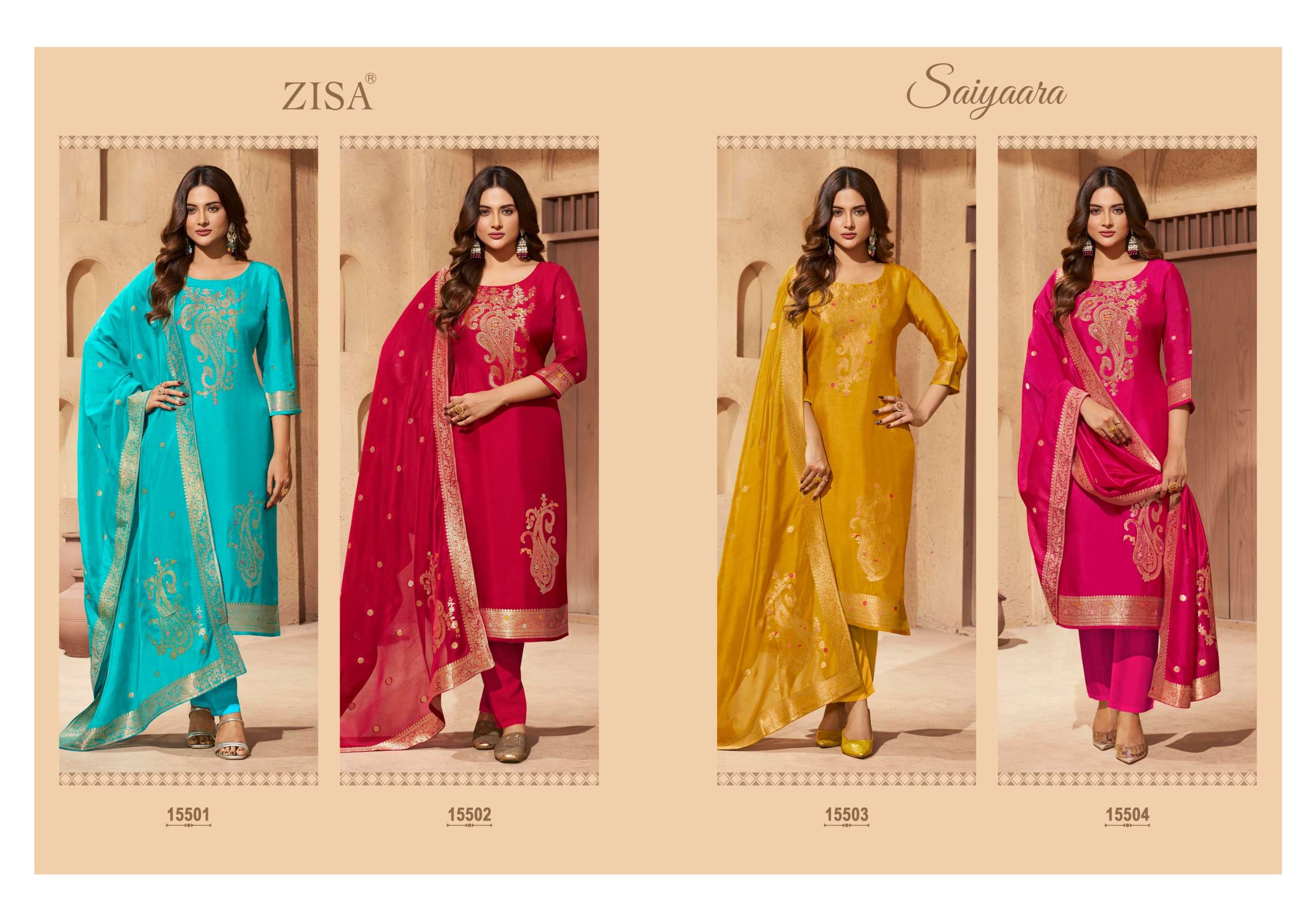 ZISA SAIYAARA SILK JACQUARD DESIGNER WORK FESTIVE WEAR SUIT