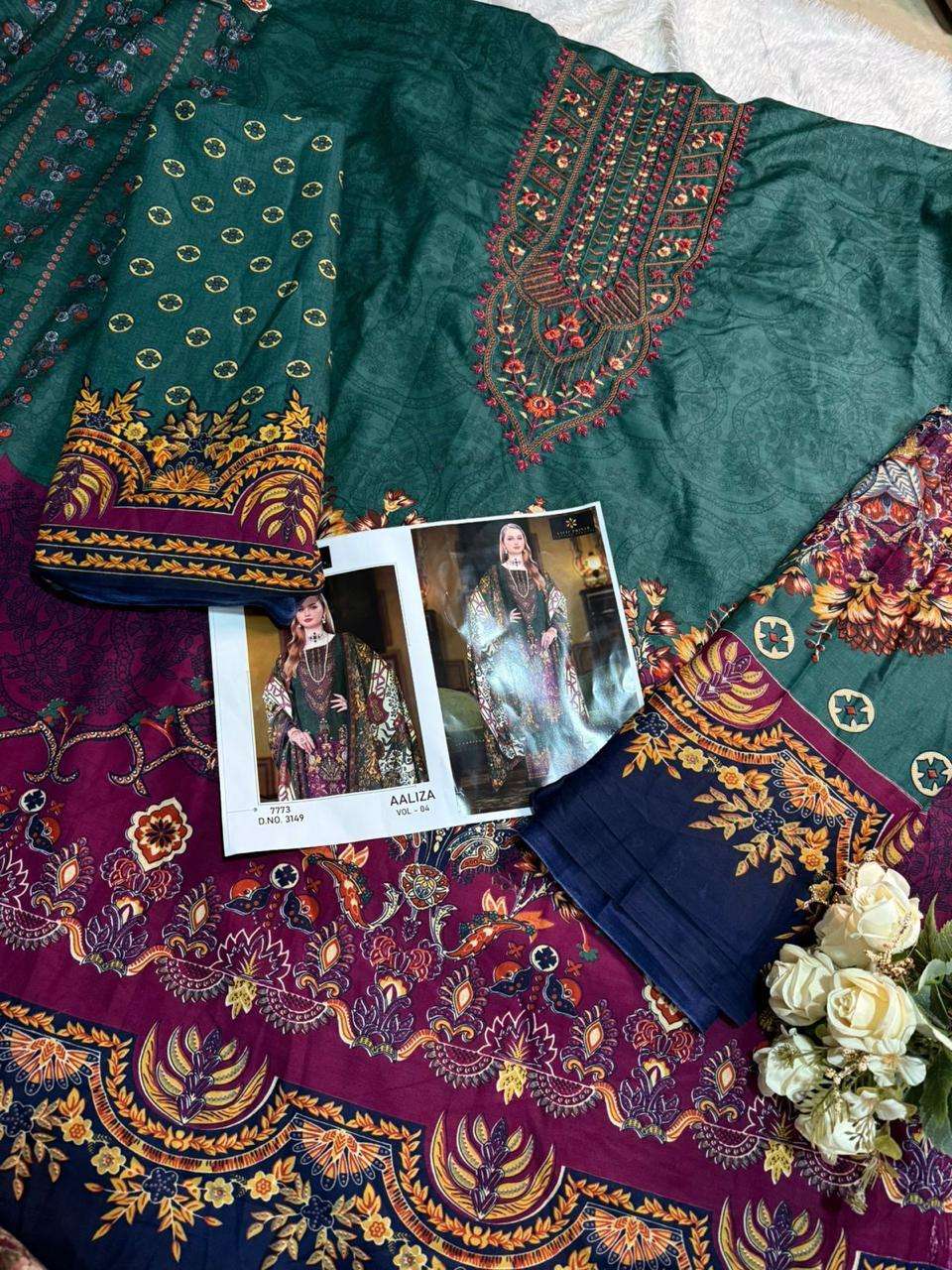 AALIZ PRINTS ALIZA NX EMBROIDERY COLLECTION COTTON DIGITAL PRINTS SUIT