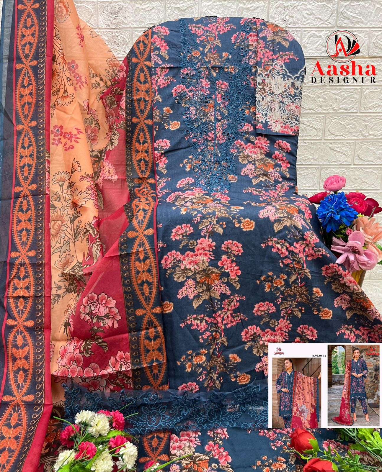 AASHA DESIGNER DESIGN NO - 1165 PURE COTTON HEAVY SELF EMBROIDERED PAKISTANI SALWAR SUIT 