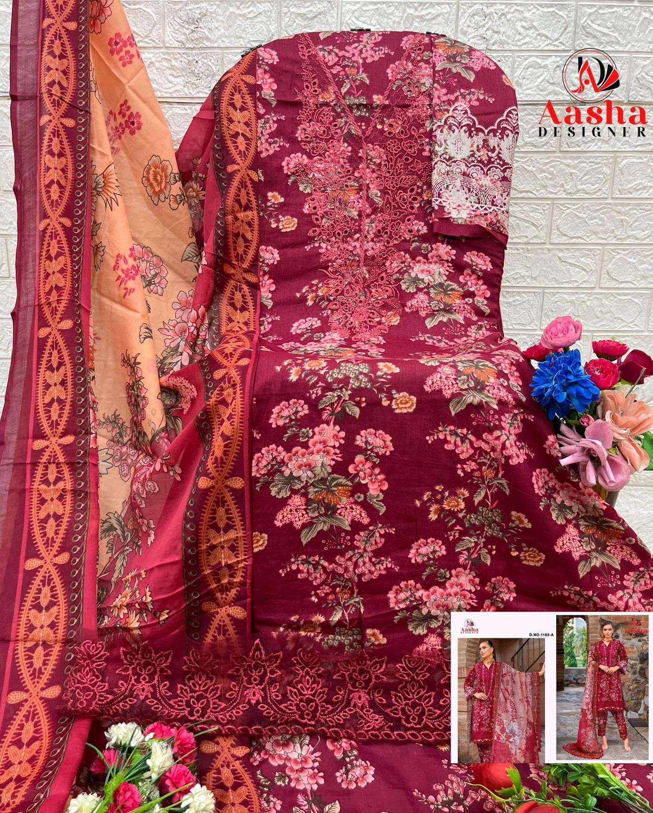 AASHA DESIGNER DESIGN NO - 1165 PURE COTTON HEAVY SELF EMBROIDERED PAKISTANI SALWAR SUIT 