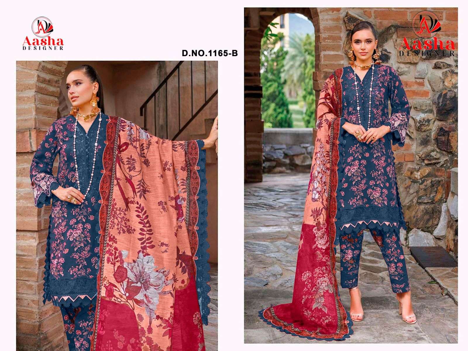 AASHA DESIGNER DESIGN NO - 1165 PURE COTTON HEAVY SELF EMBROIDERED PAKISTANI SALWAR SUIT 