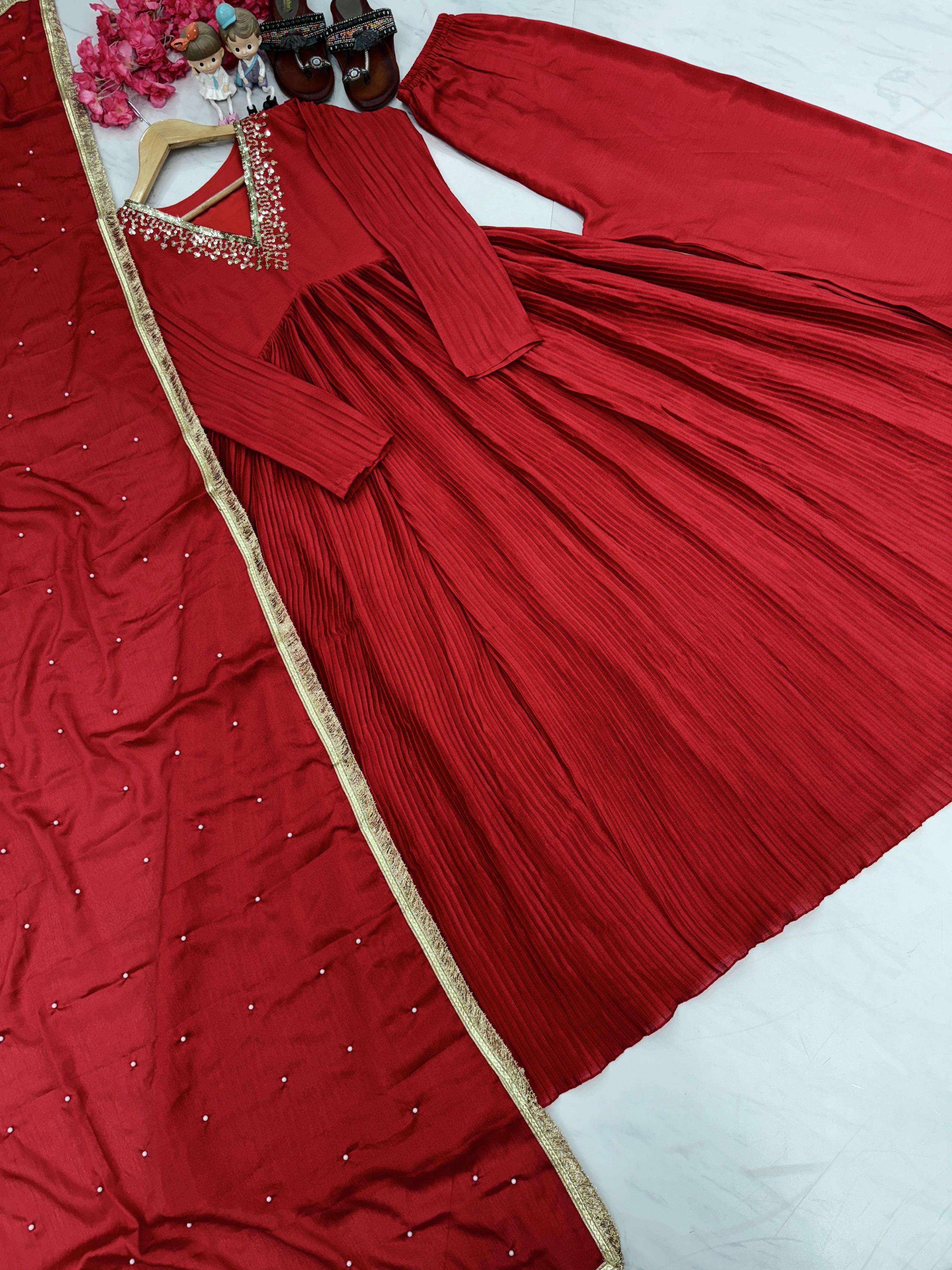 AD 152 SILK DESIGNER PARTY WEAR LOOK ALIA CUT GOWN PLAZZO AND DUPATTA SET