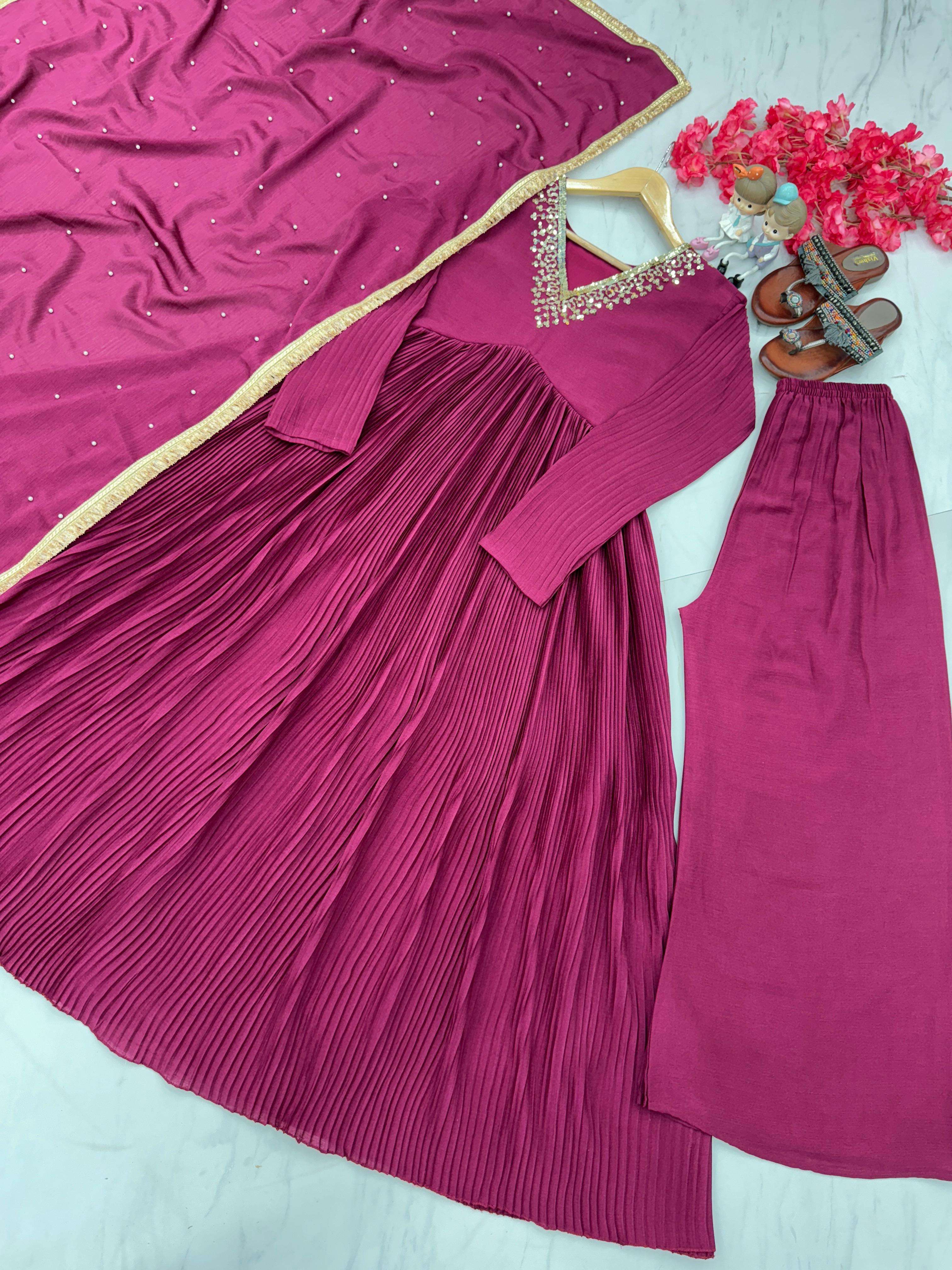 AD 152 SILK DESIGNER PARTY WEAR LOOK ALIA CUT GOWN PLAZZO AND DUPATTA SET
