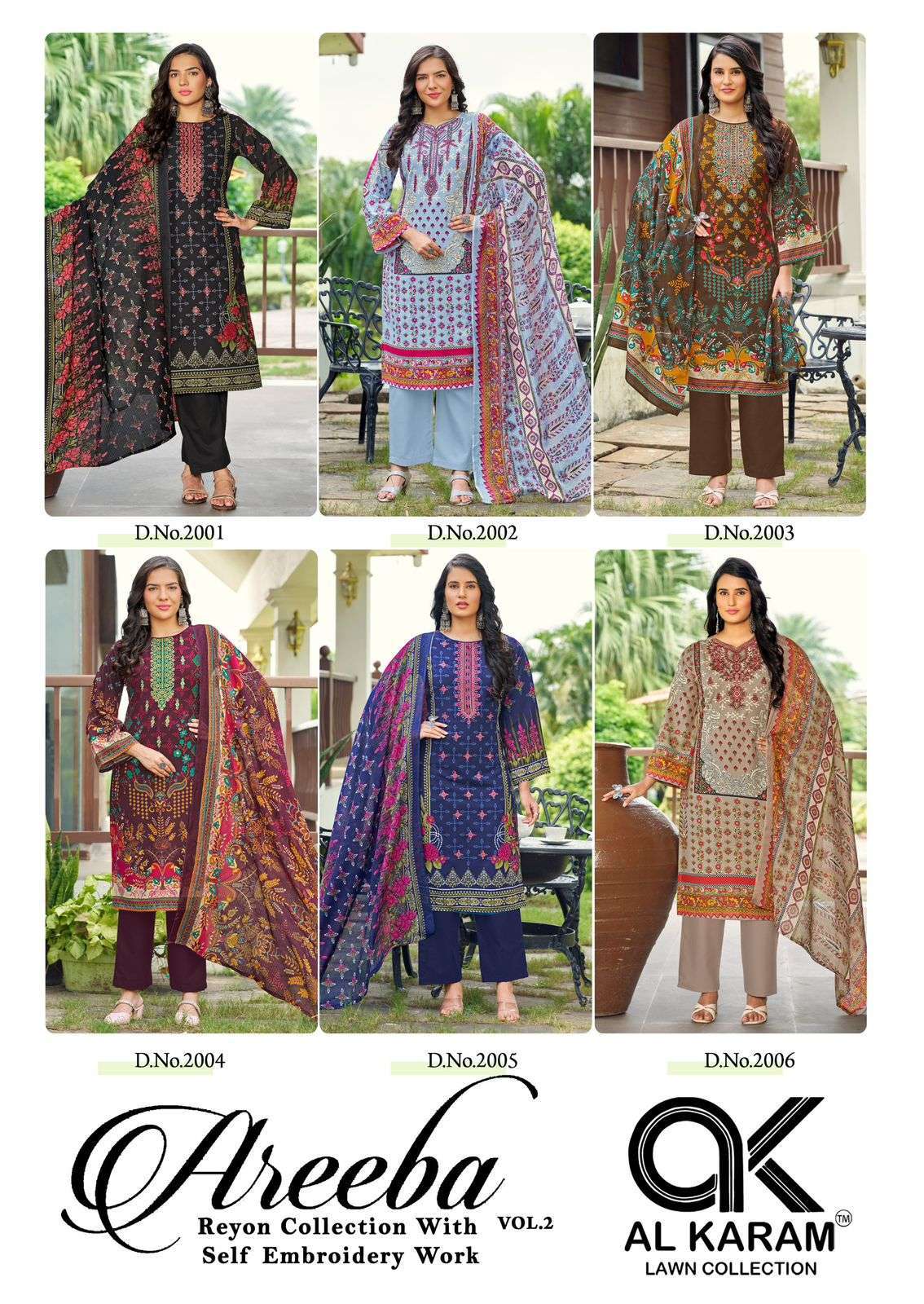 AL KARAM AREEBA VOL 2 RAYON PRINT WITH FANCY EMBROIDERY WORK SUIT