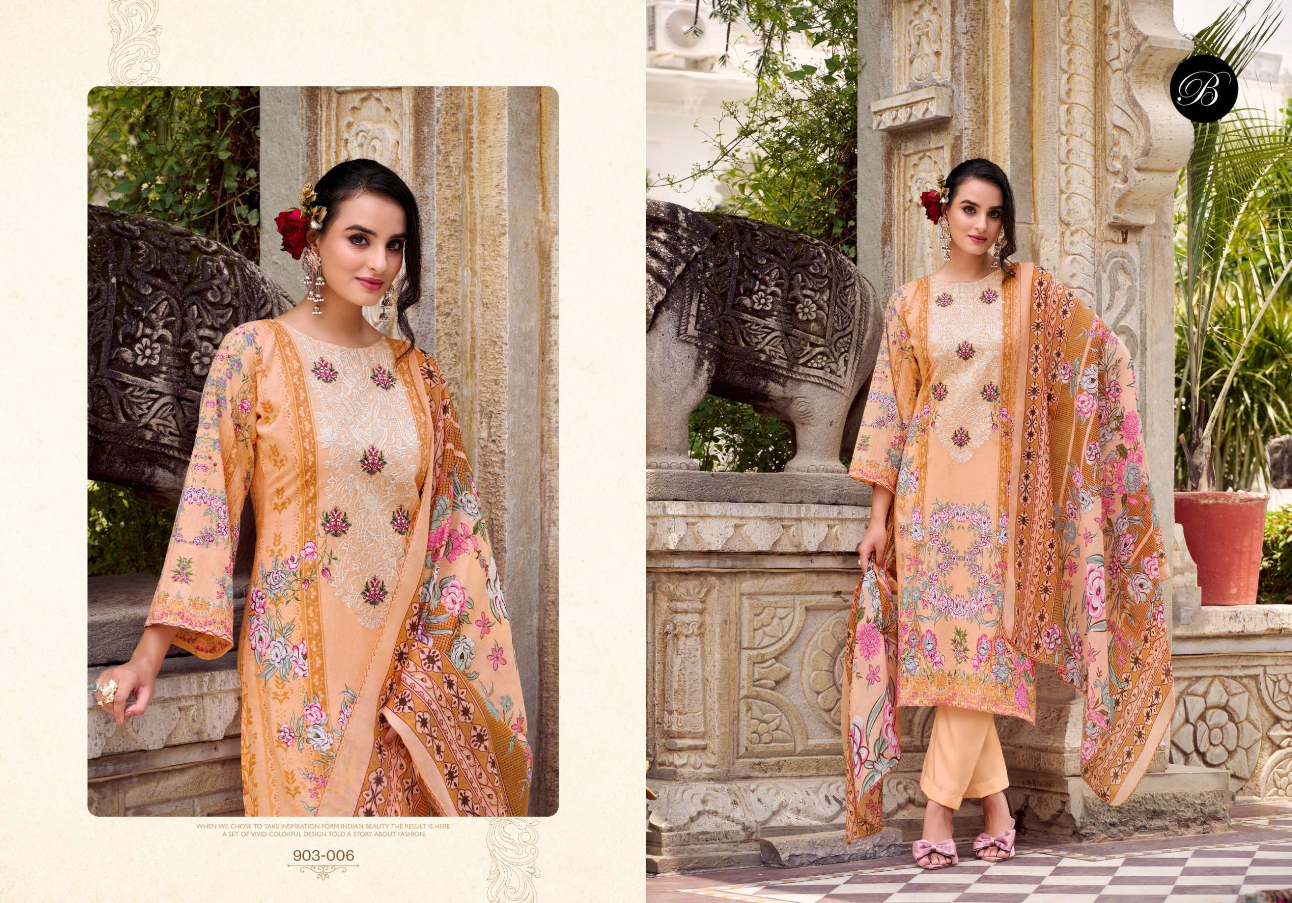 BELLIZA DESIGNER STUDIO NAIRA VOL 118 COTTON DIGITAL PRINTS WITH FANCY WORK SUITS 