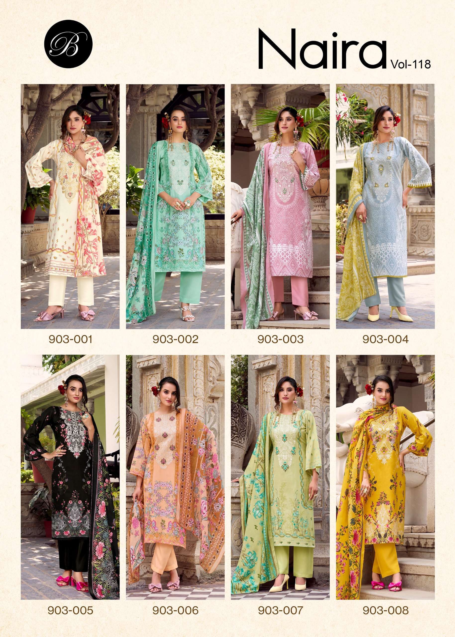 BELLIZA DESIGNER STUDIO NAIRA VOL 118 COTTON DIGITAL PRINTS WITH FANCY WORK SUITS 