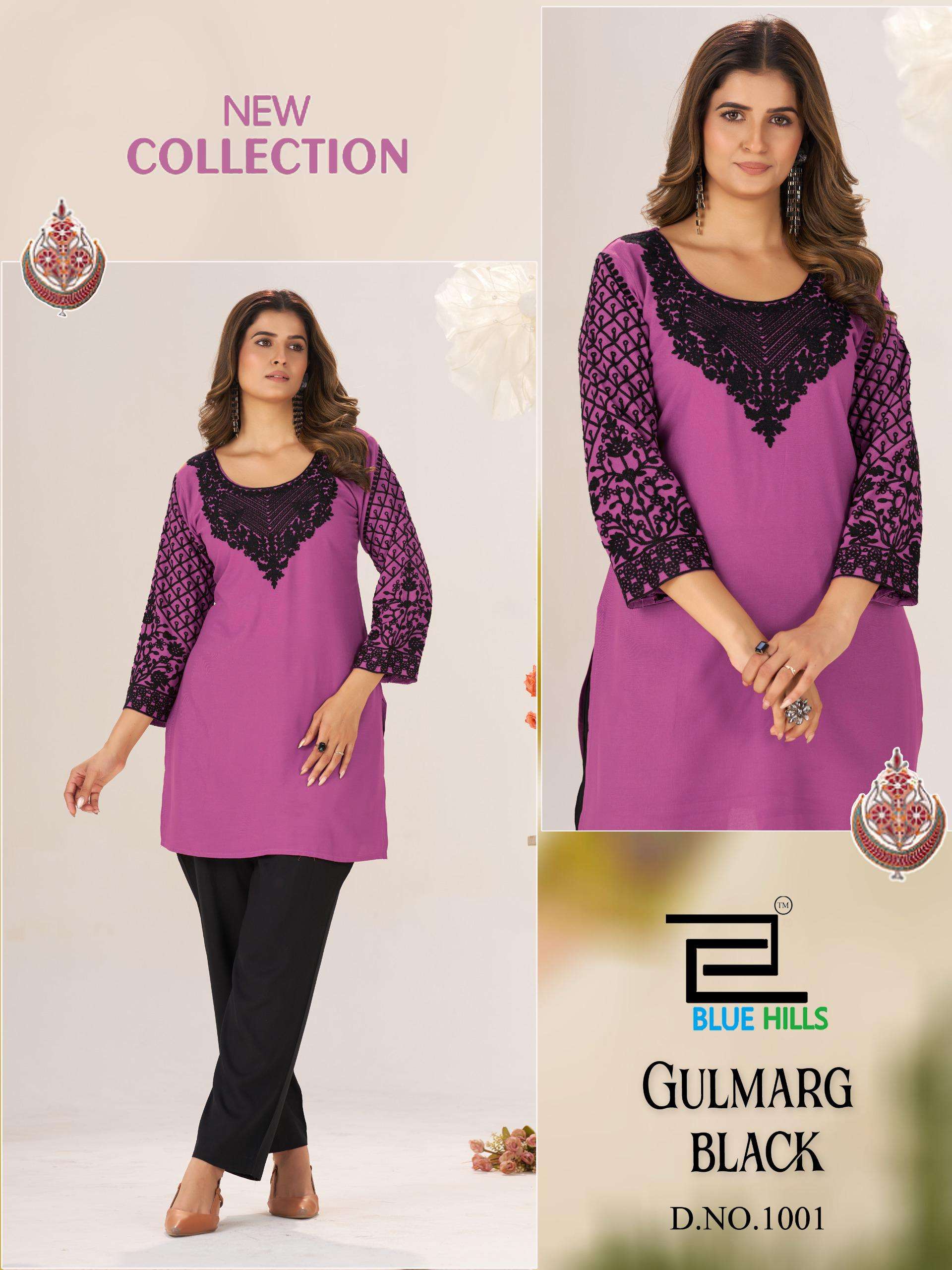 BLUE HILLS GULMARG BLACK RAYON FANCY WORKS LADIES SHORT KURTI