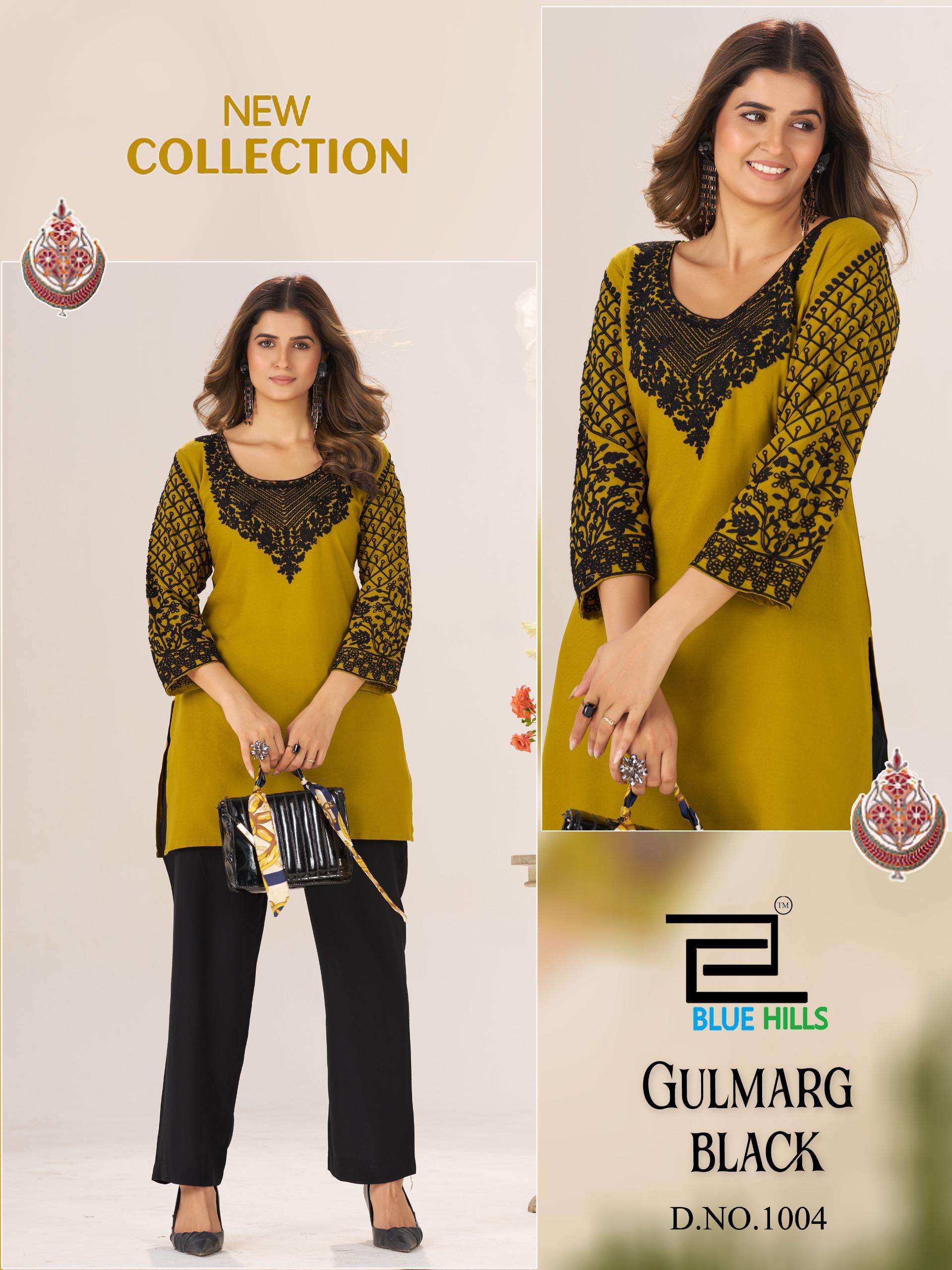 BLUE HILLS GULMARG BLACK RAYON FANCY WORKS LADIES SHORT KURTI