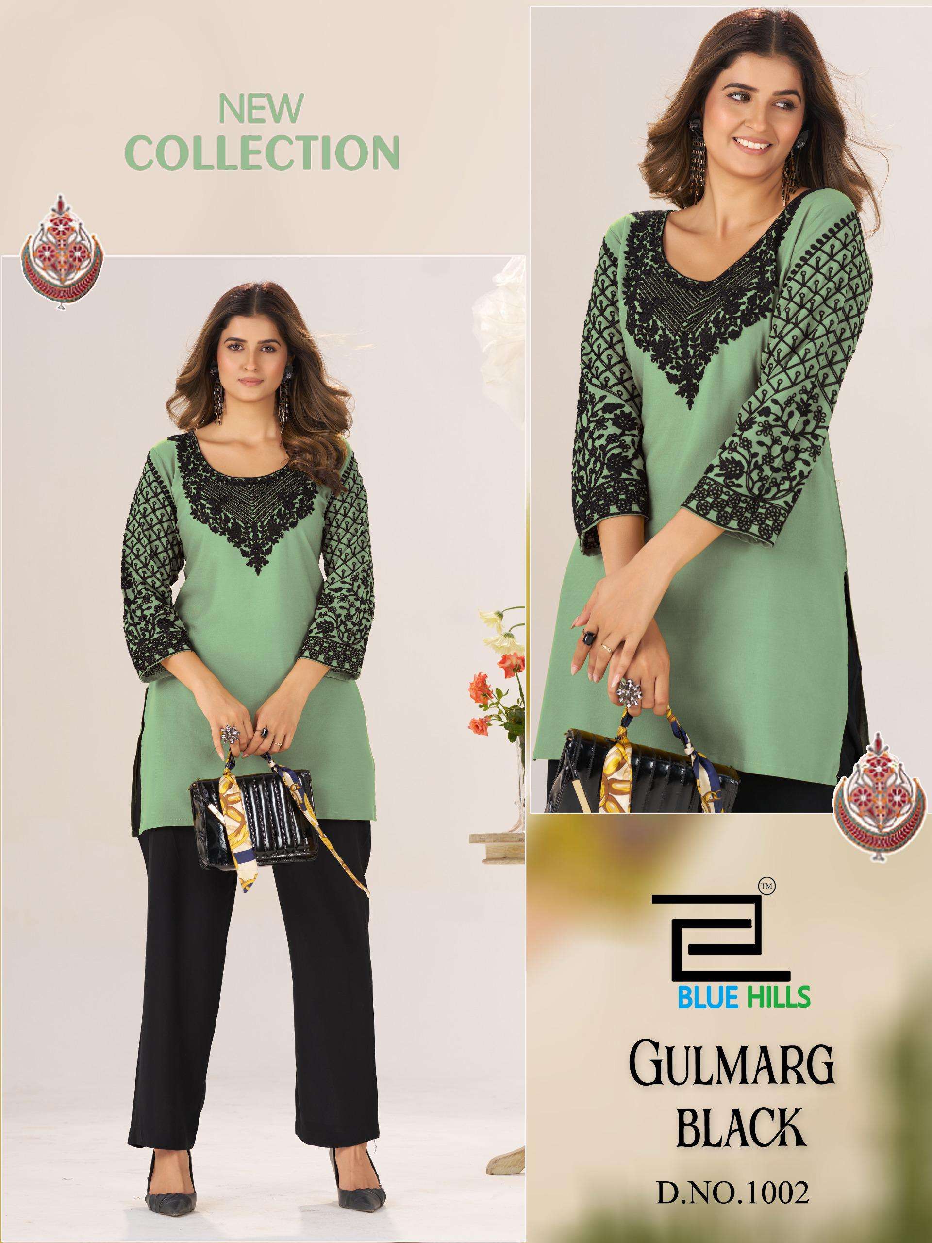 BLUE HILLS GULMARG BLACK RAYON FANCY WORKS LADIES SHORT KURTI