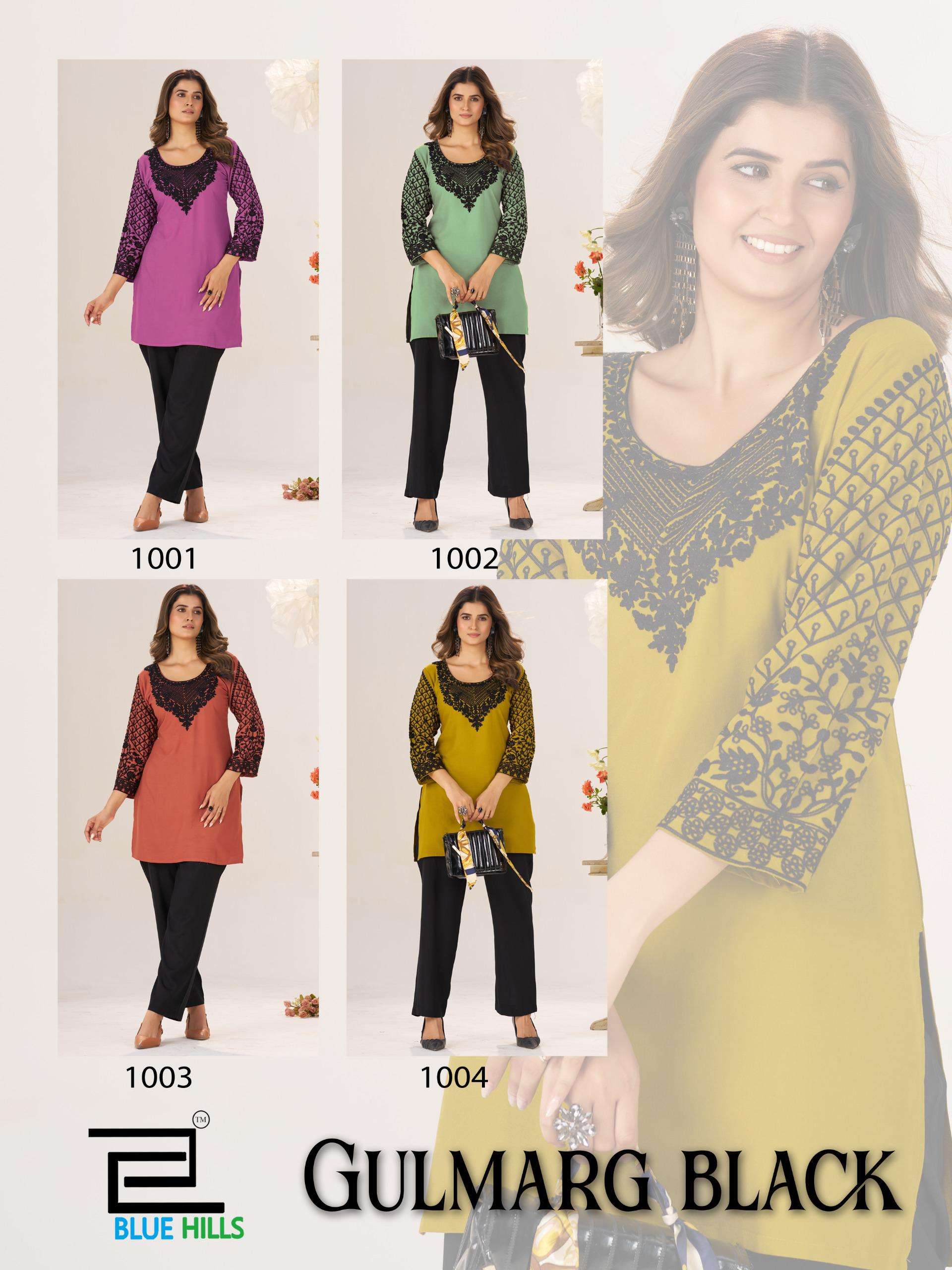 BLUE HILLS GULMARG BLACK RAYON FANCY WORKS LADIES SHORT KURTI