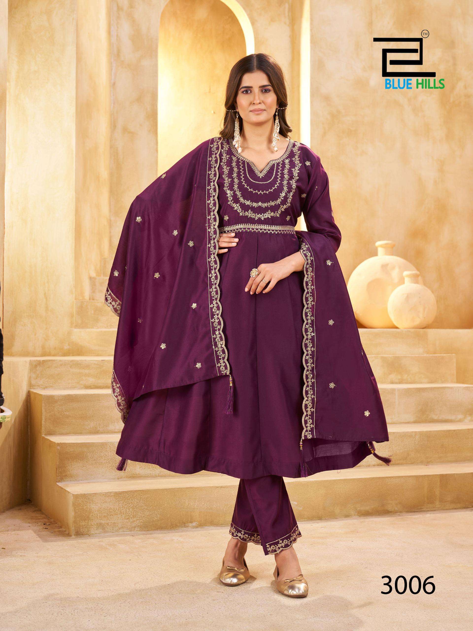 BLUE HILLS KRITIKA VOL 3 SILK WITH EMBROIDERY WORK ANARKALI STYLE 3PCS SET COLLECTION 