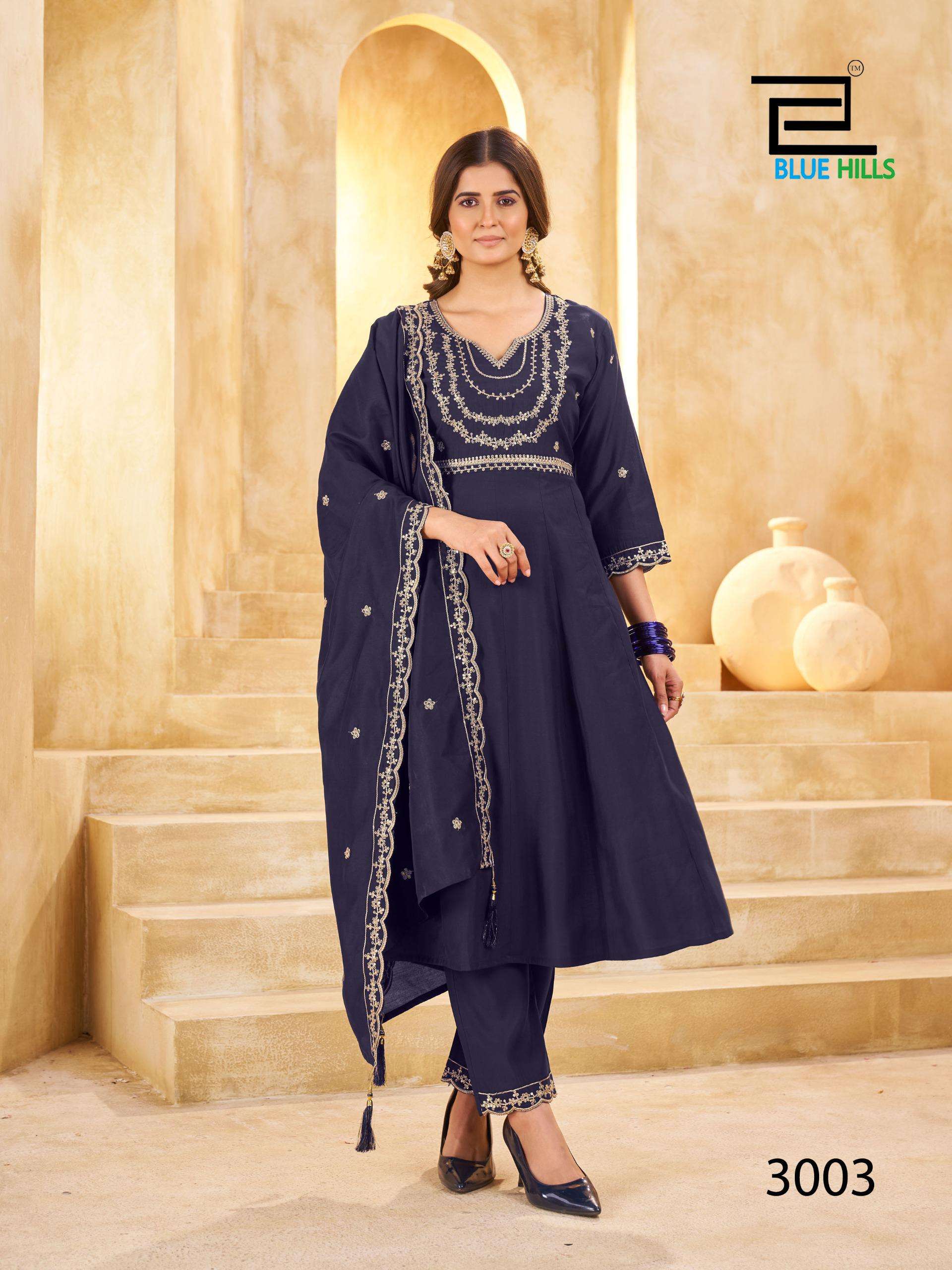 BLUE HILLS KRITIKA VOL 3 SILK WITH EMBROIDERY WORK ANARKALI STYLE 3PCS SET COLLECTION 